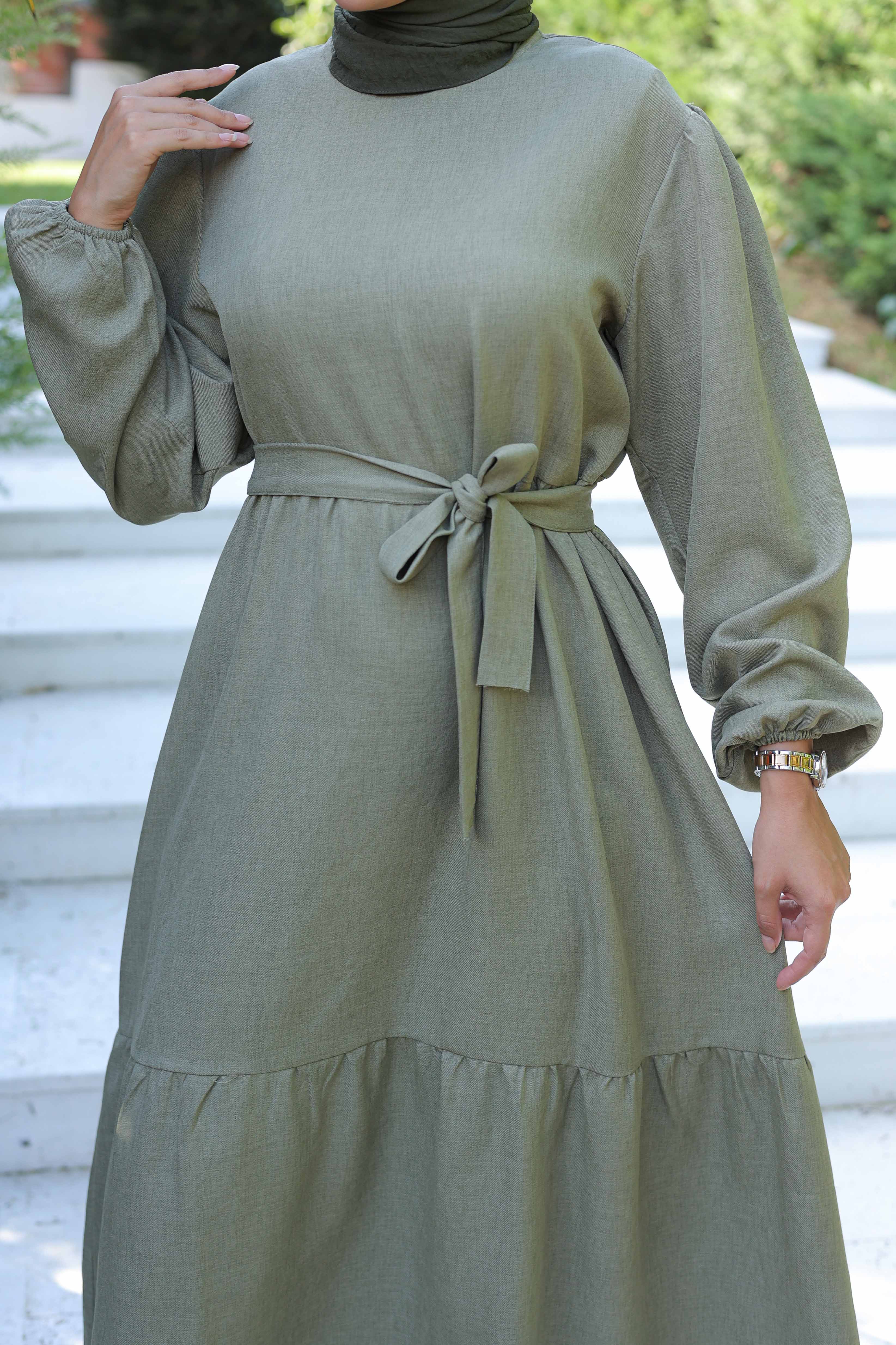 Katlı Elbise Haki - 26624 - 5