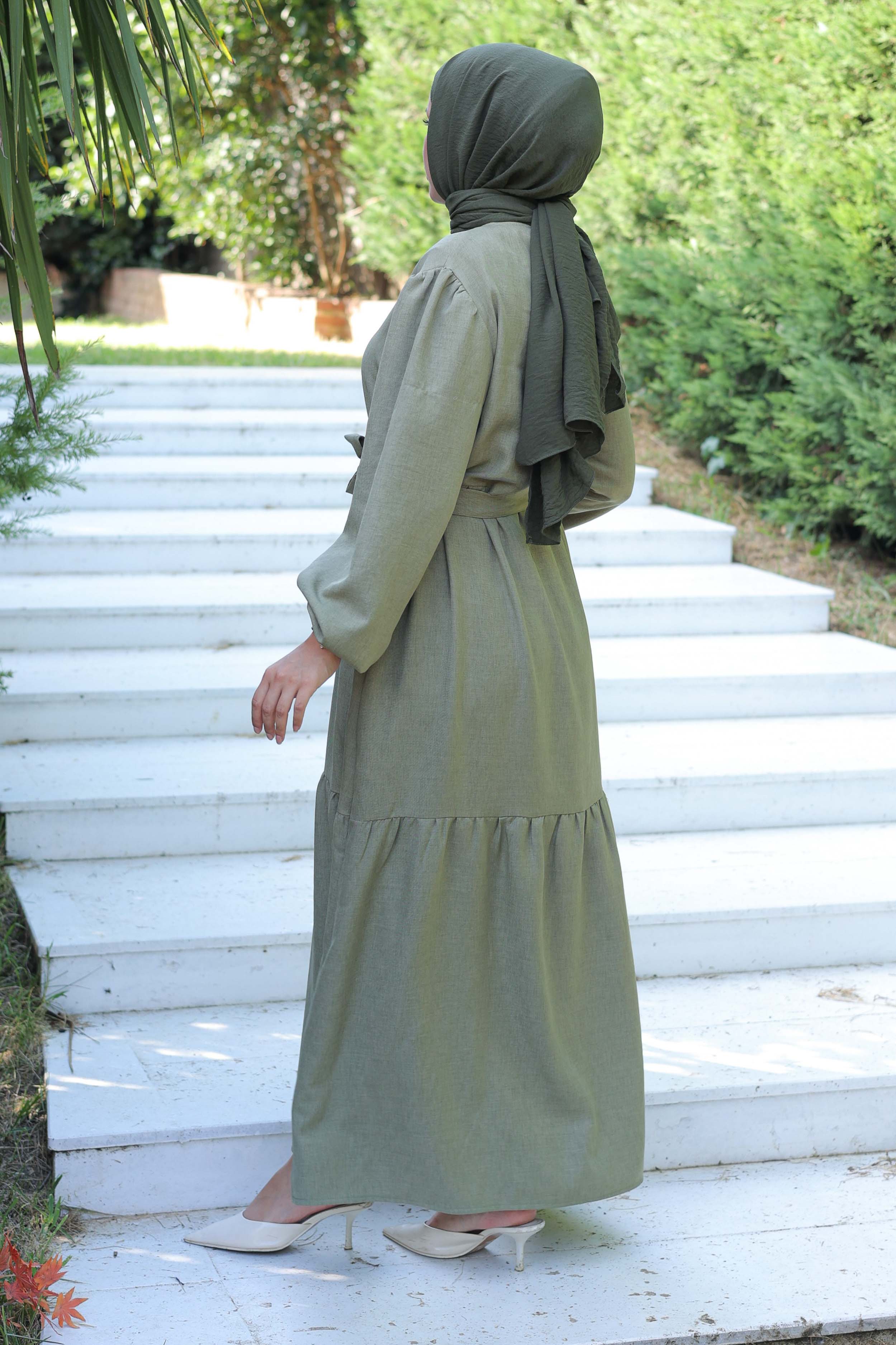 Katlı Elbise Haki - 26624 - 6