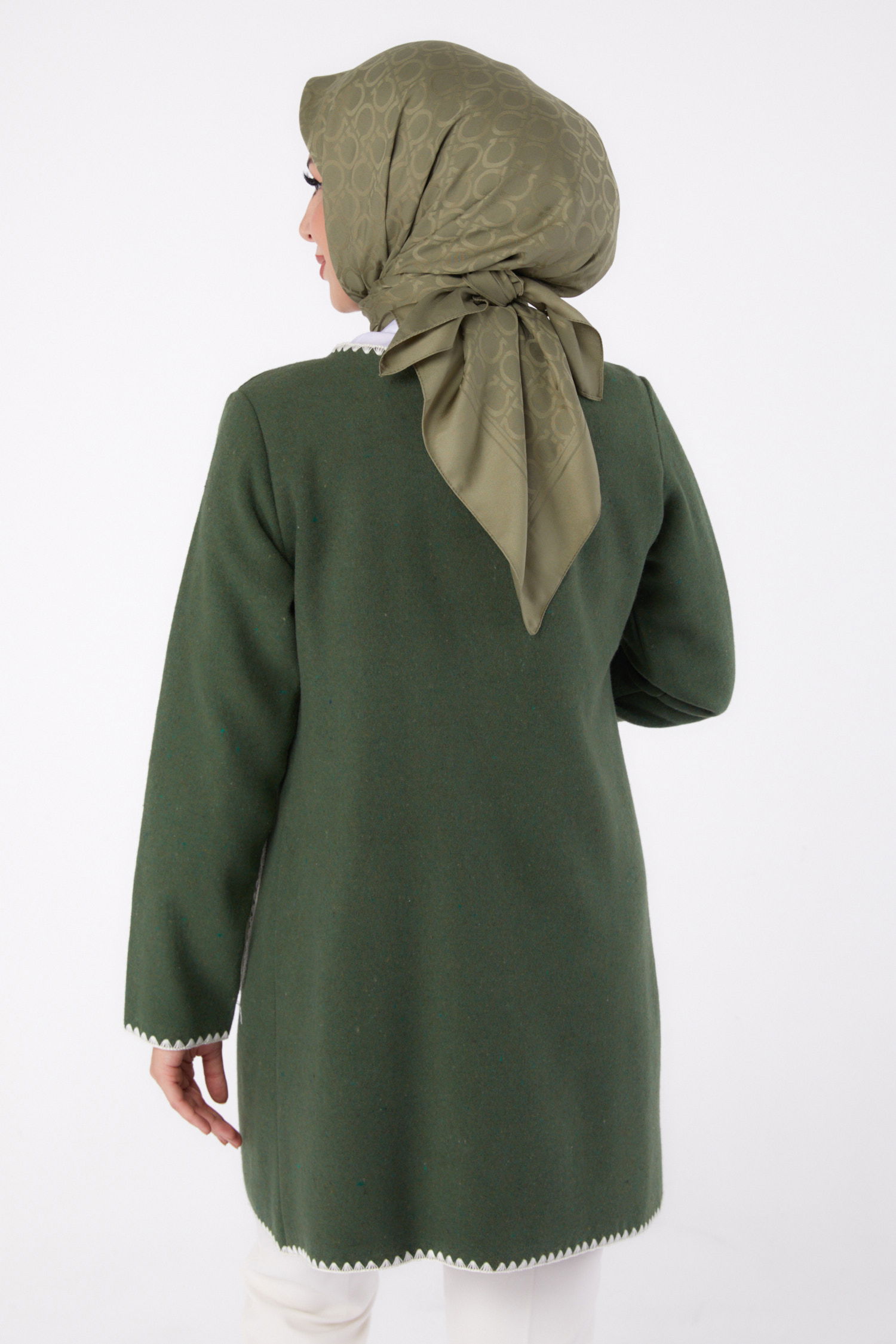 Düz Orta Kadın Haki Nakışlı Ceket - 13304 - 5