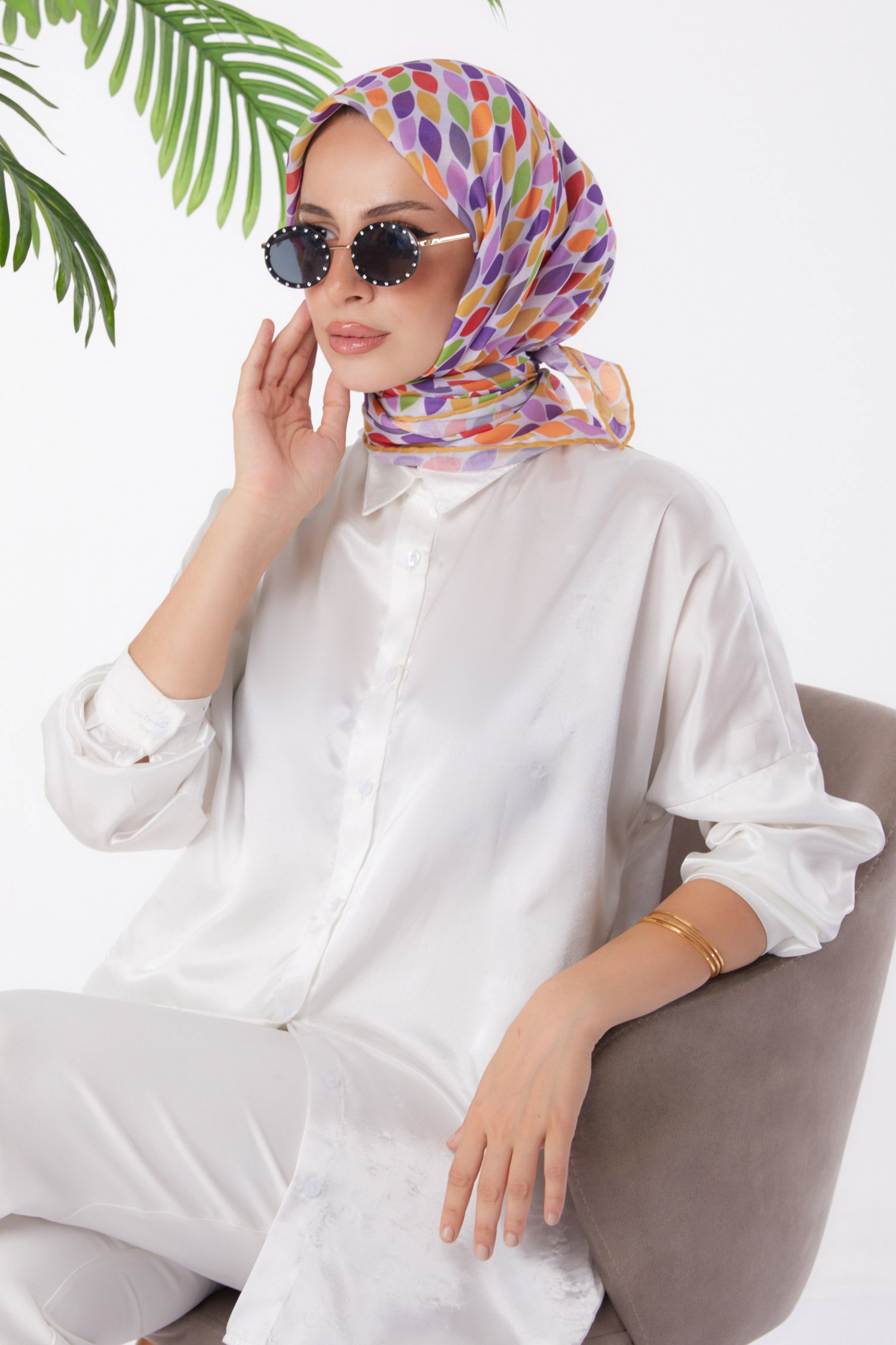 Düz Orta Kadın Hardal Desenli Eşarp - 25971 - 2