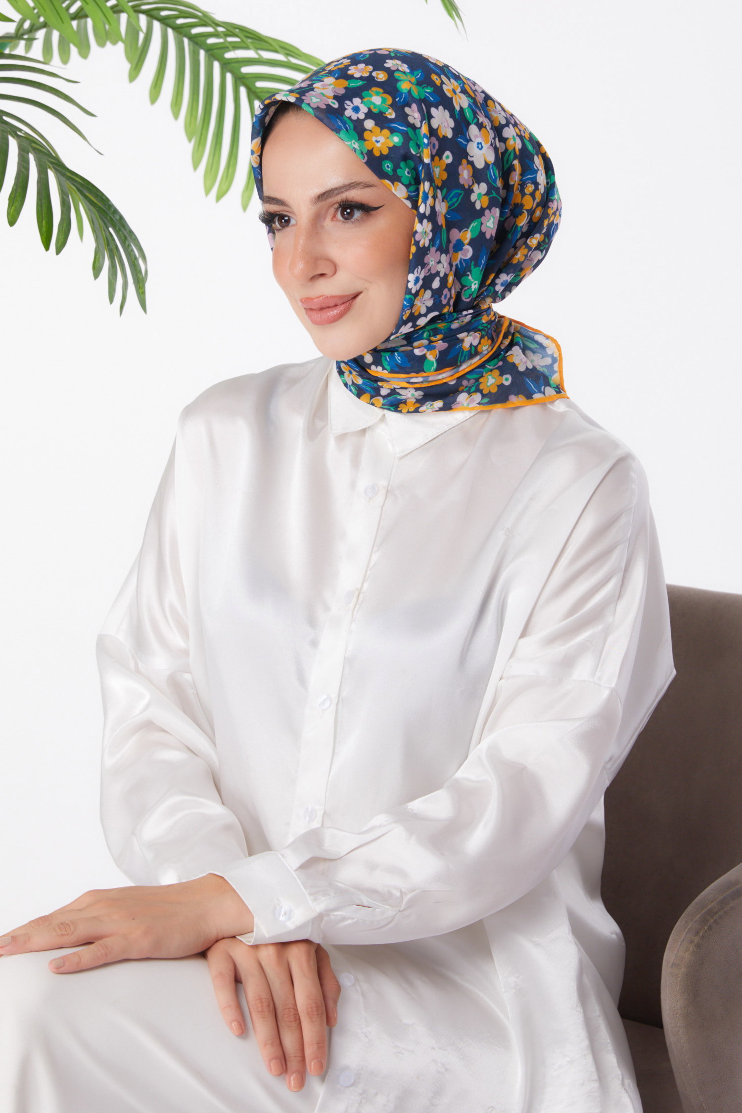 Düz Orta Kadın Hardal Desenli Eşarp - 25975 - 1