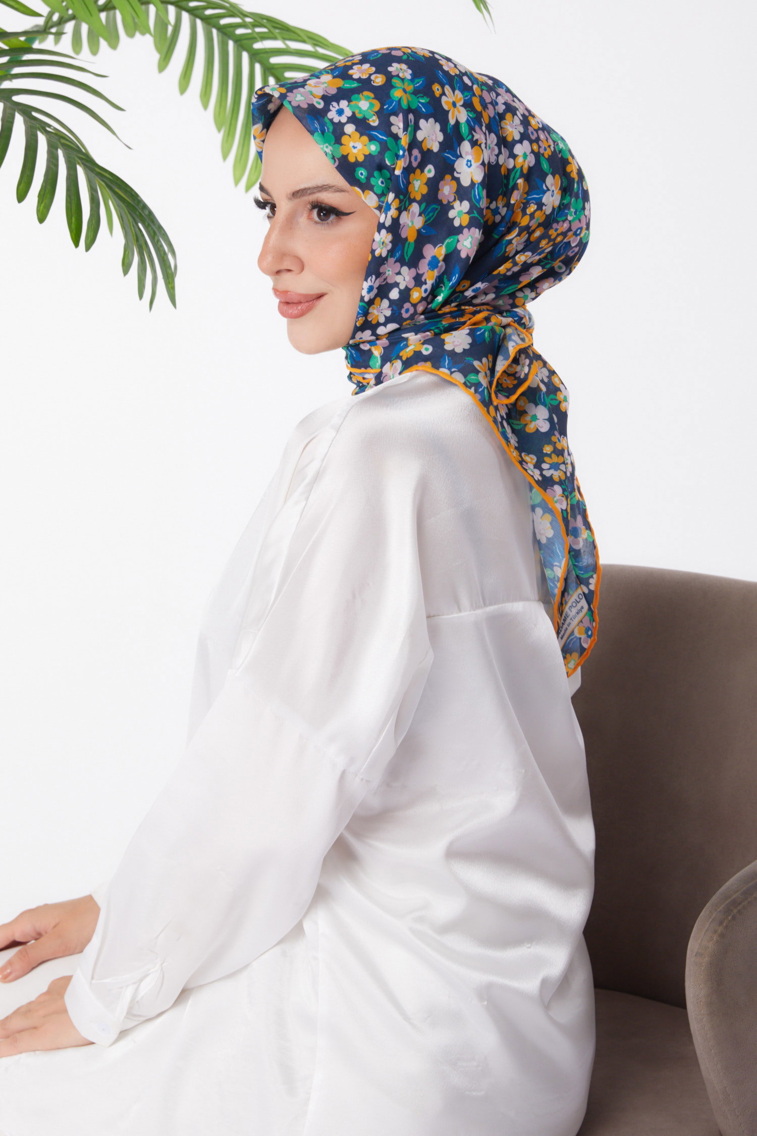 Düz Orta Kadın Hardal Desenli Eşarp - 25975 - 2