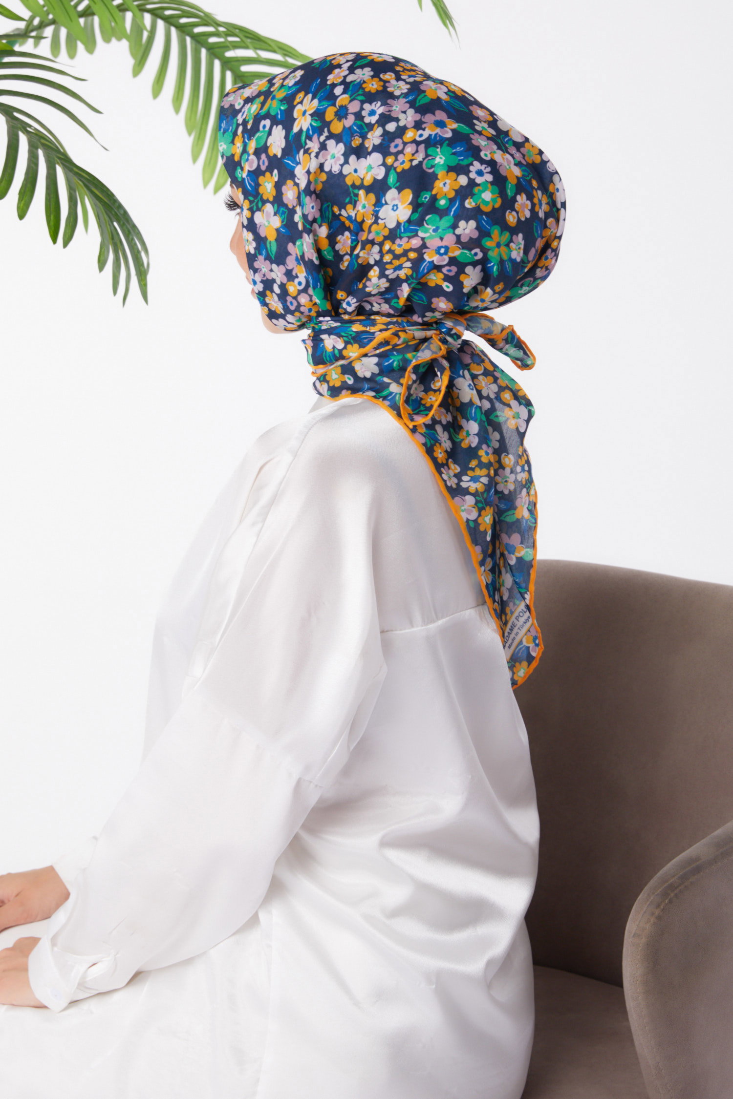 Düz Orta Kadın Hardal Desenli Eşarp - 25975 - 3