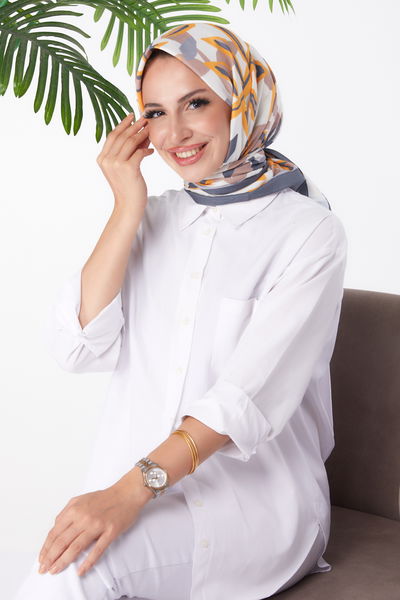 Düz Orta Kadın Hardal Desenli Eşarp - 26159 