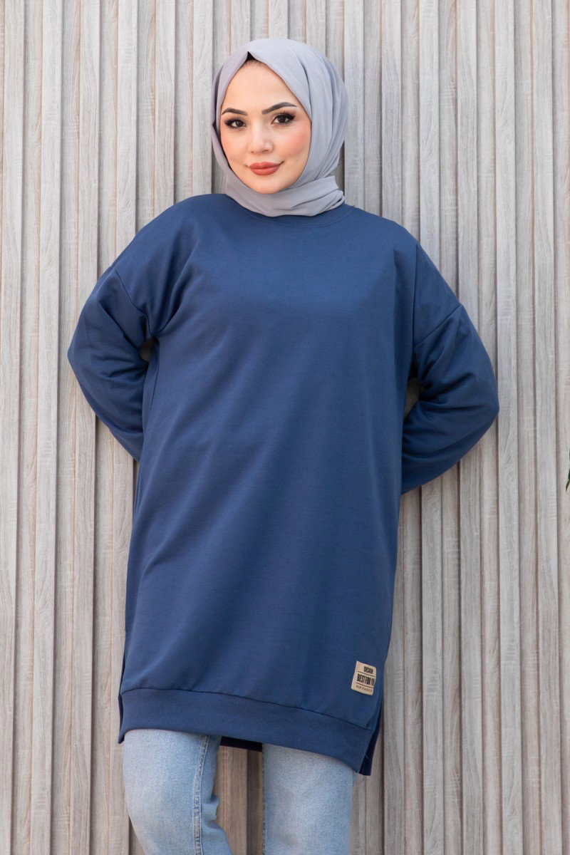 Düz Orta Kadın Indigo Armalı Tunik - 26568 - 3
