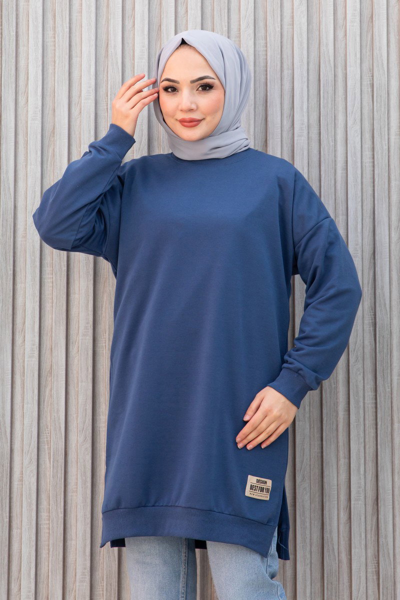 Düz Orta Kadın Indigo Armalı Tunik - 26568 - 1