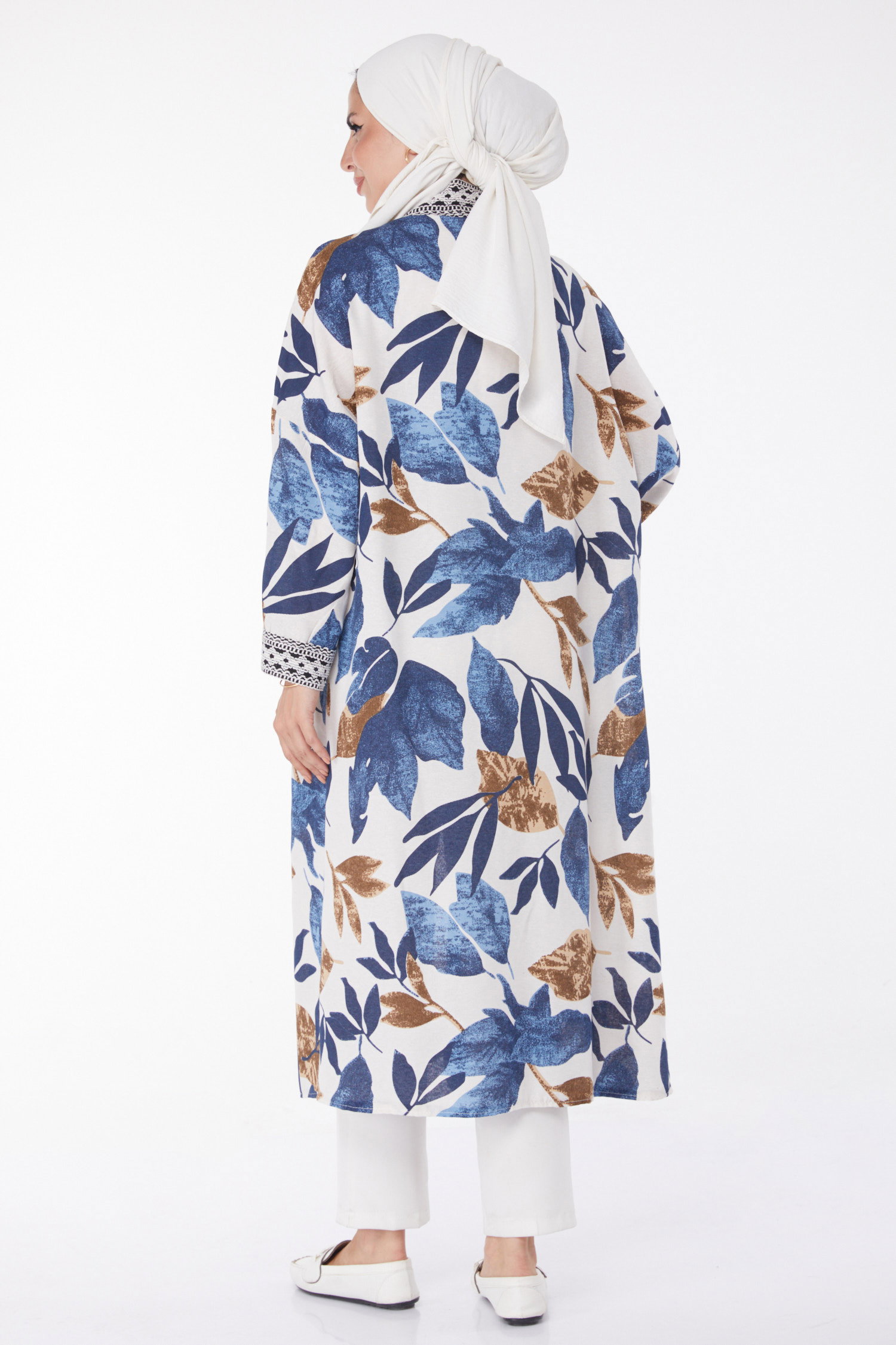 Düz Orta Kadın Indigo Desenli Kimono - 13233 - 5