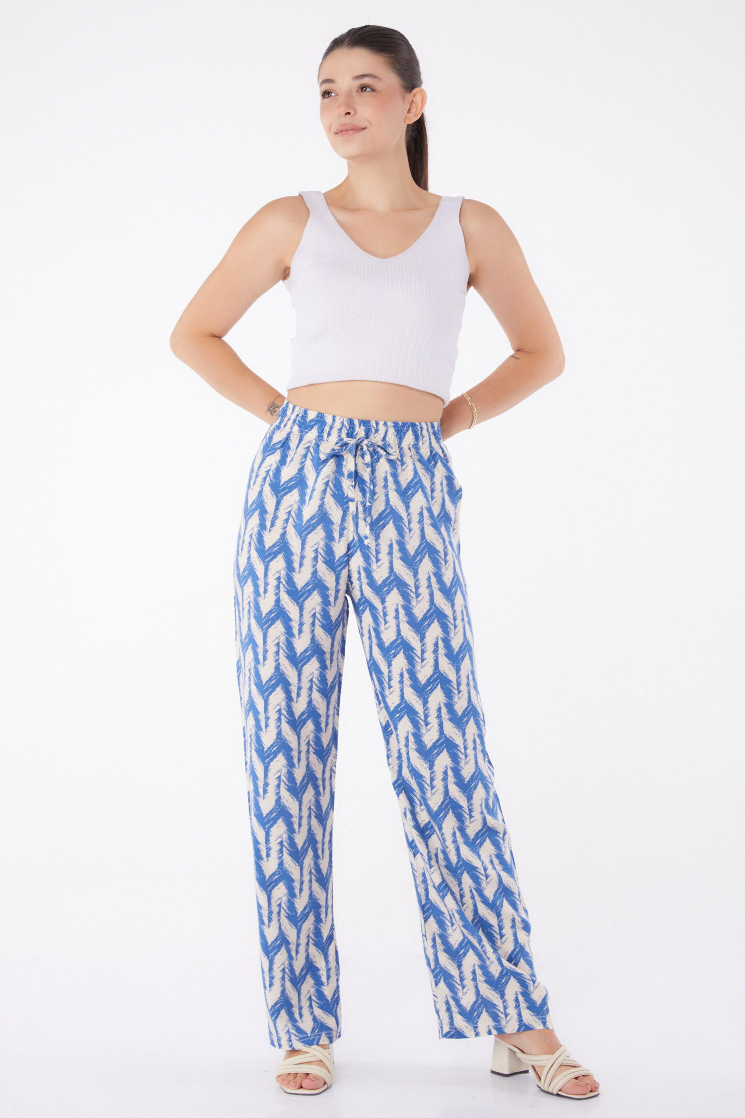Desenli Pantolon Indigo - 13264 - 1