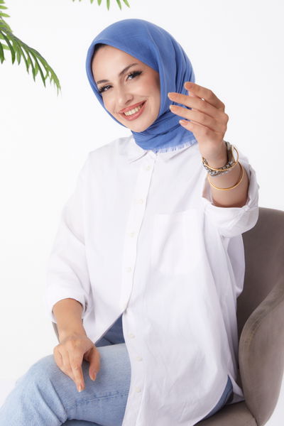 Düz Orta Kadın Indigo Eşarp - 26146 