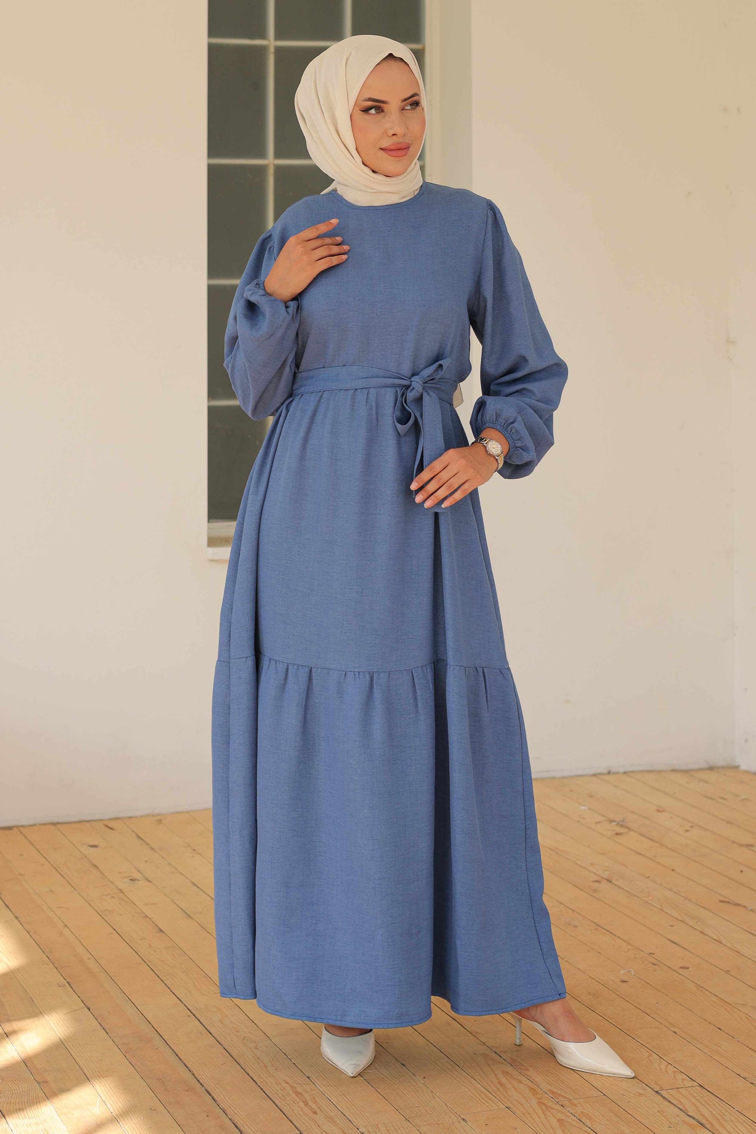 Katlı Elbise Indigo - 26624 - 1