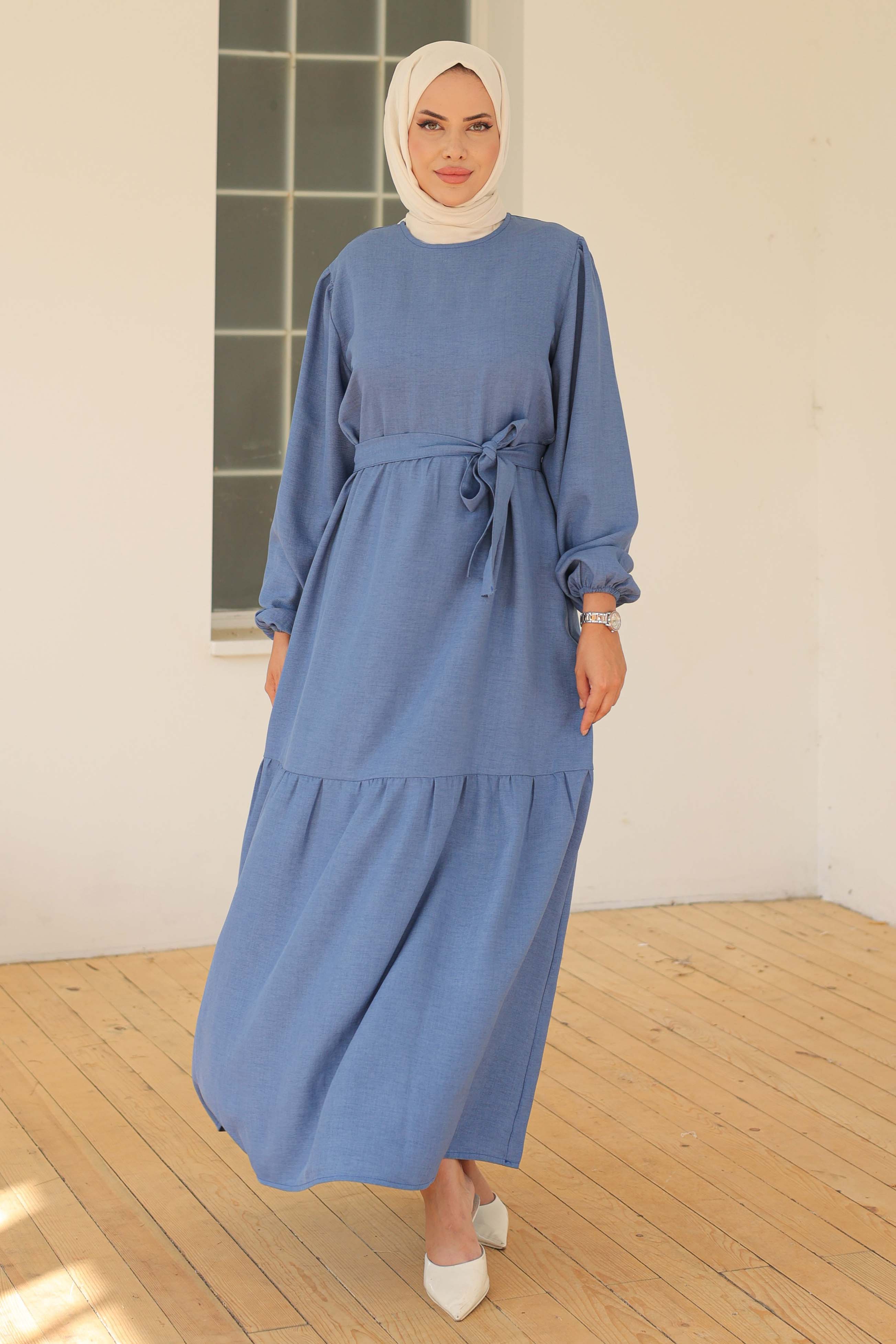 Katlı Elbise Indigo - 26624 - 2