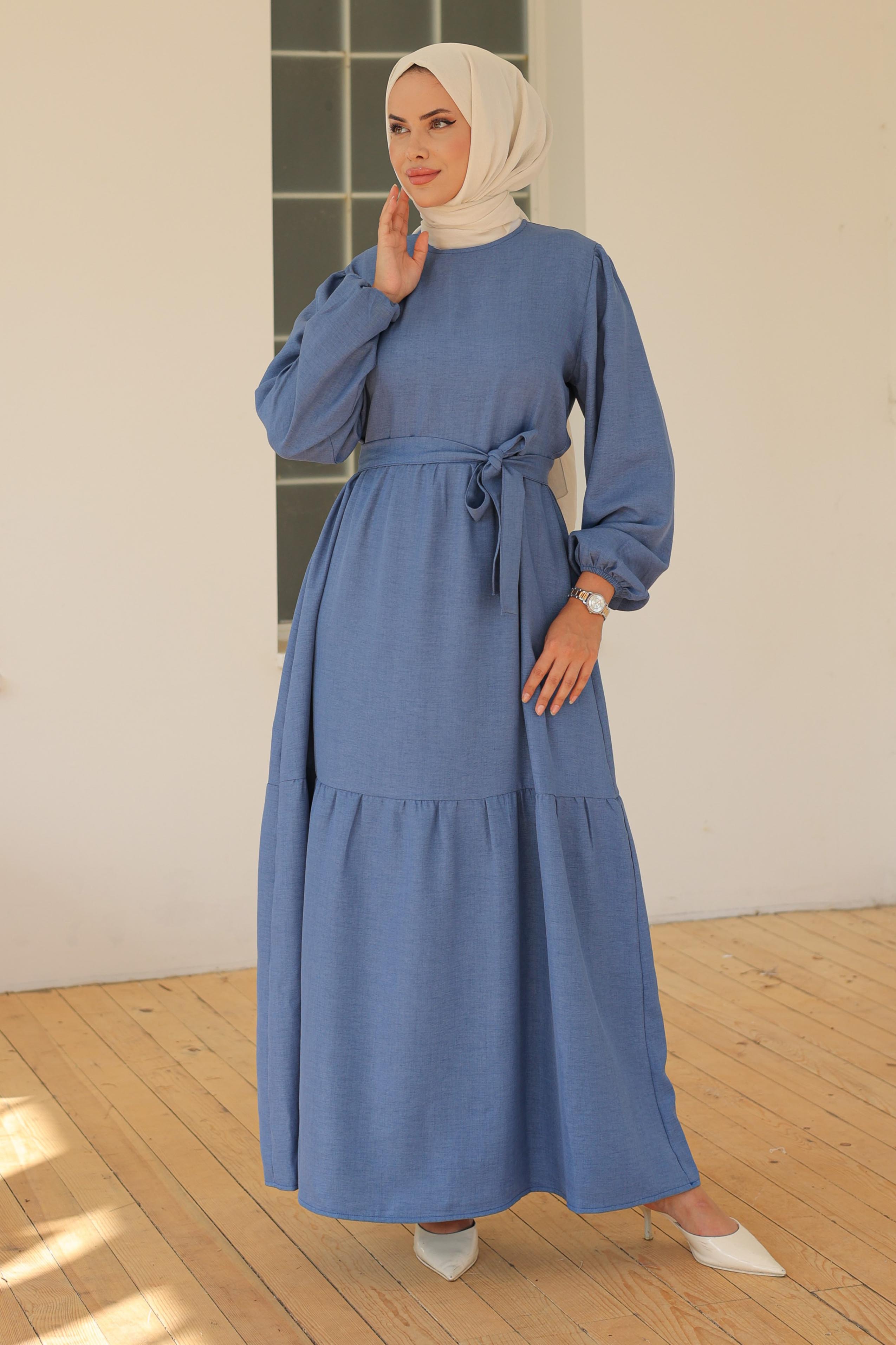 Katlı Elbise Indigo - 26624 - 3