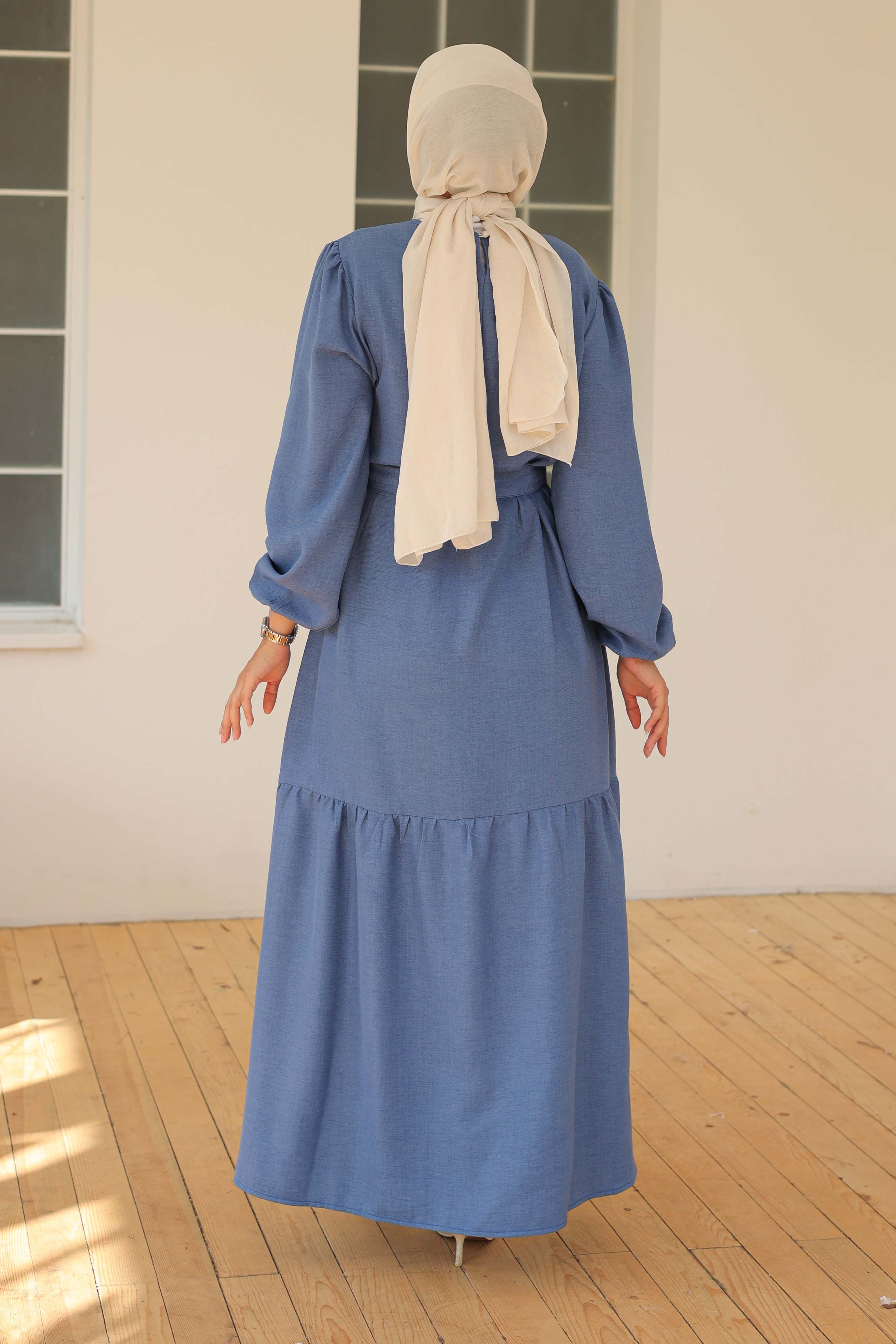 Katlı Elbise Indigo - 26624 - 6