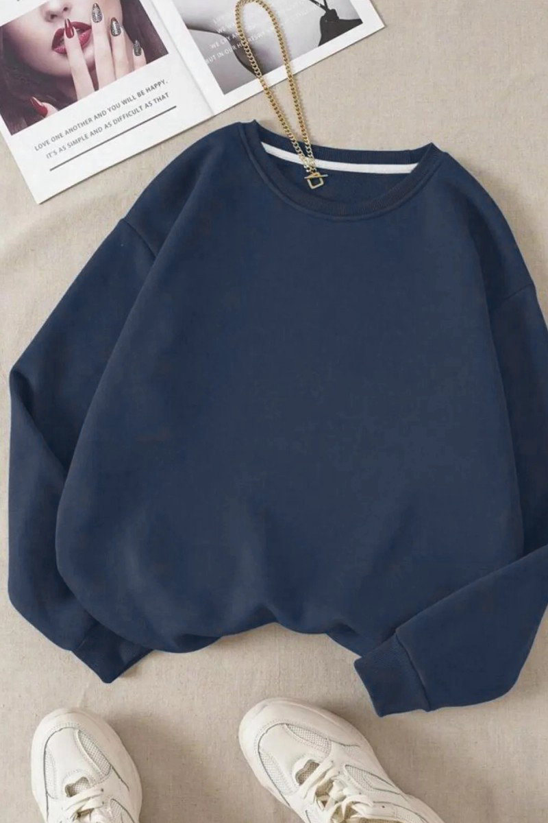 Kadın Bisiklet Yaka Oversize Sweatshirt Indigo - 26567 - 1