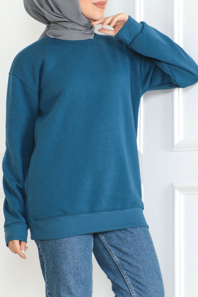 Kadın Bisiklet Yaka Salak Sweatshirt Indigo - 26617 - 3