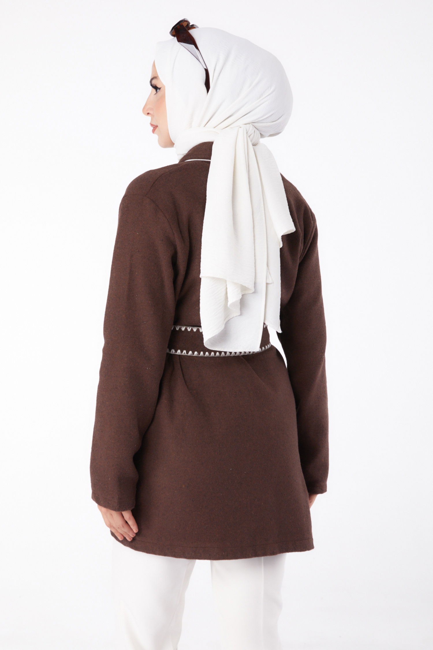 Ara biye Detaylı Kaşe Kaban Kahve - 13283 - 4