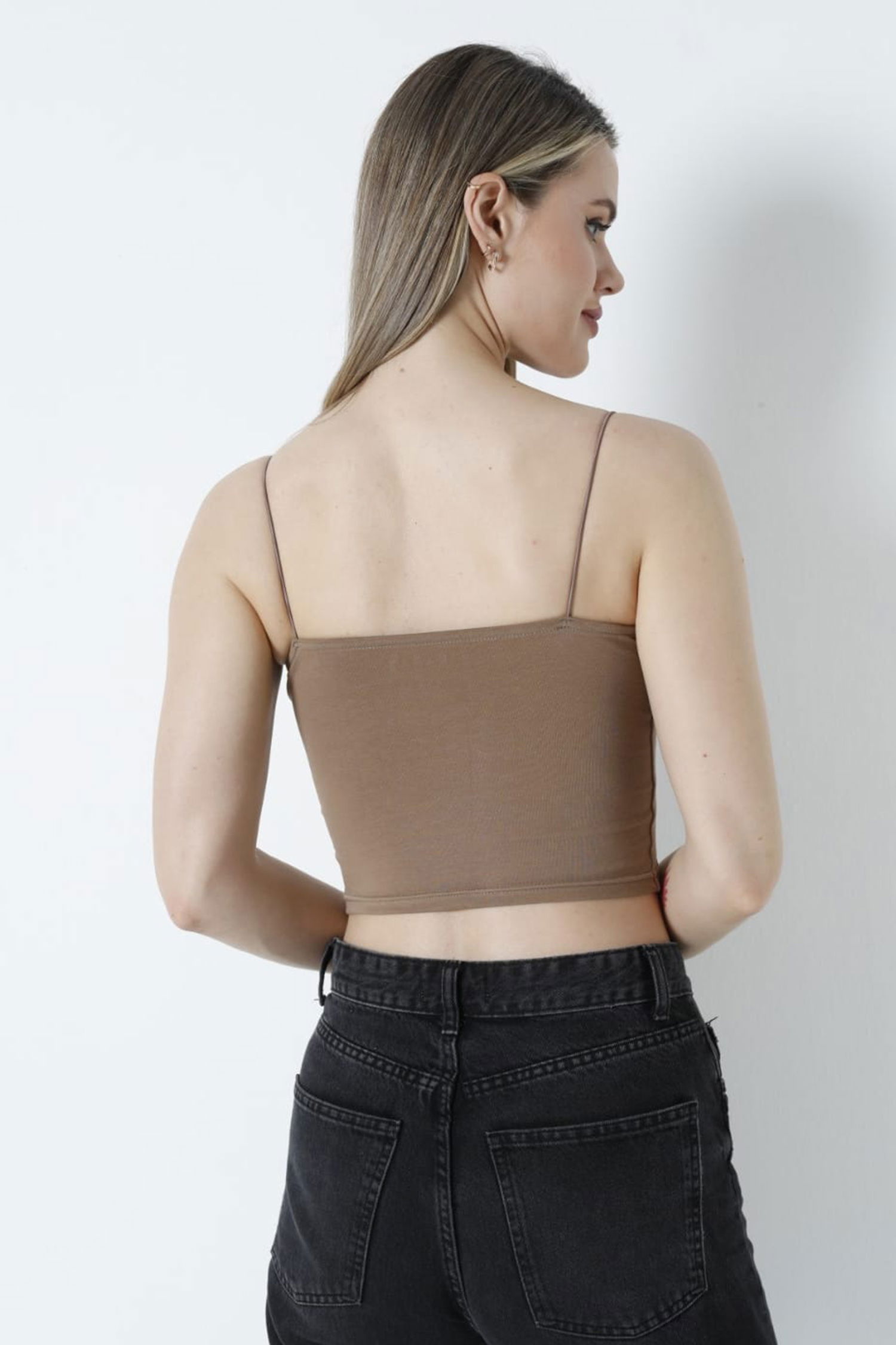 Düz Orta Kadın Kahve Atlet Crop - 26344 - 3