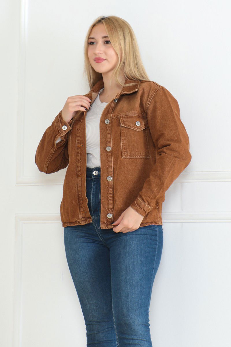 Cepli Kısa Kot Ceket Kahve - 26577 - 1