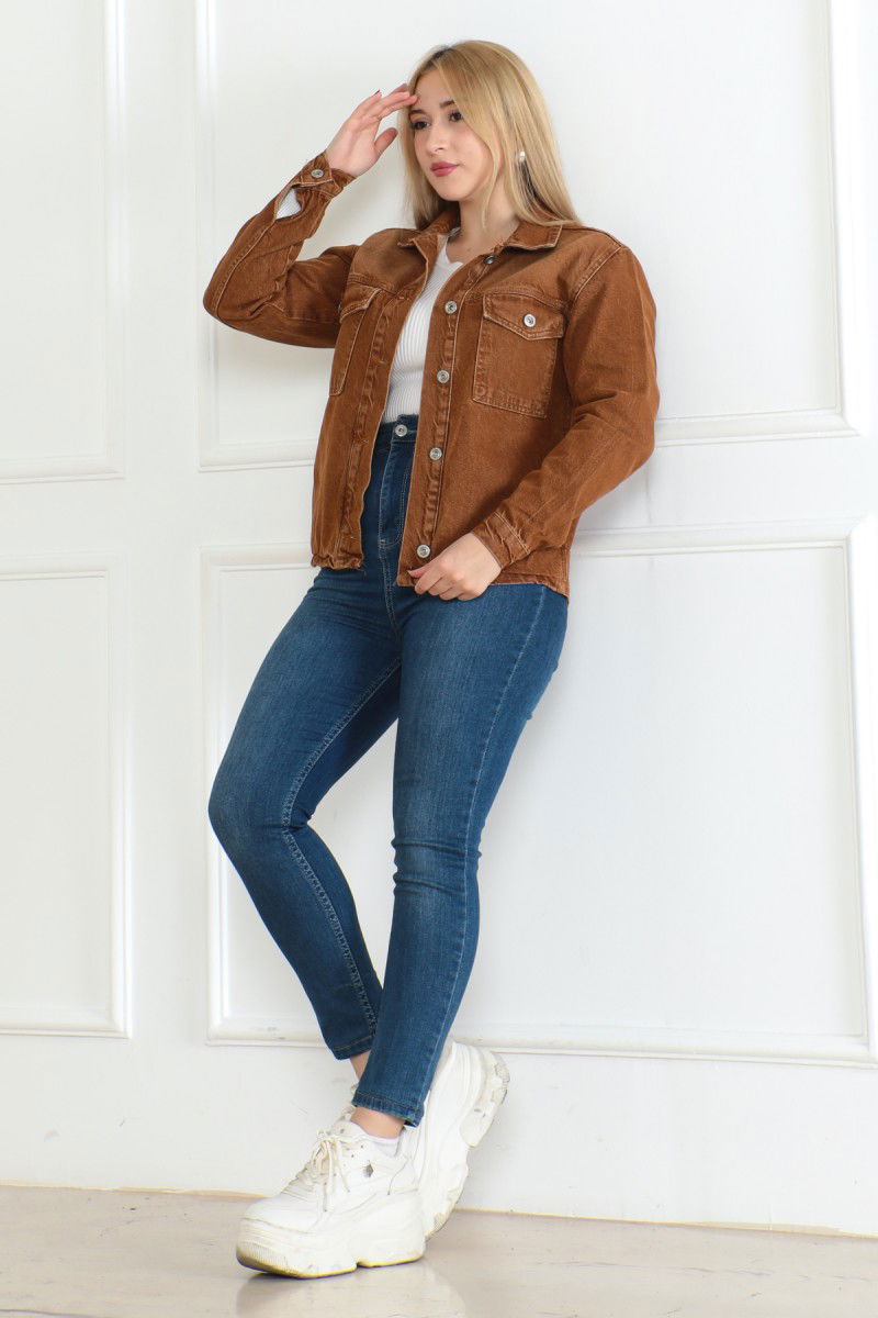 Cepli Kısa Kot Ceket Kahve - 26577 - 3