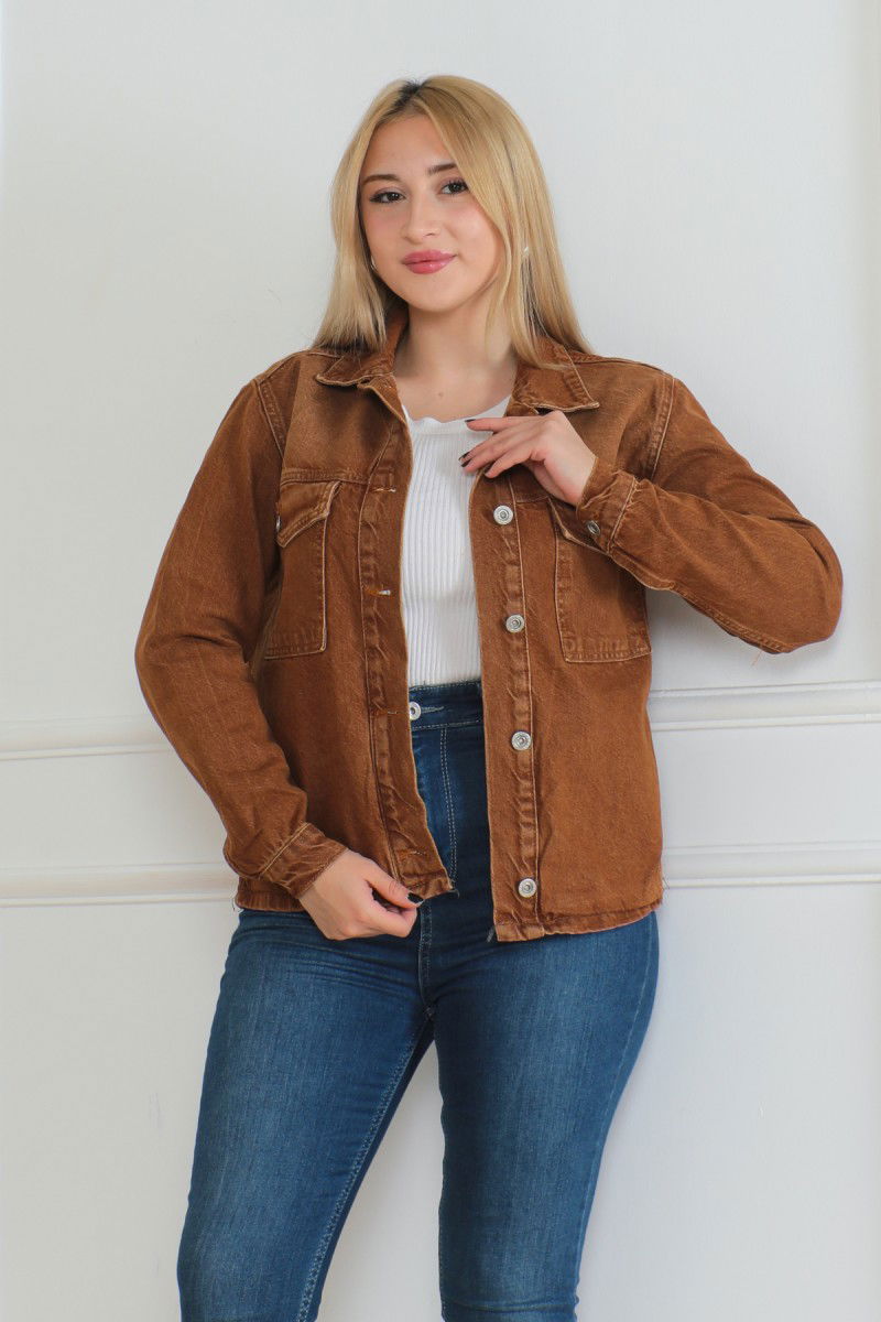 Cepli Kısa Kot Ceket Kahve - 26577 - 4