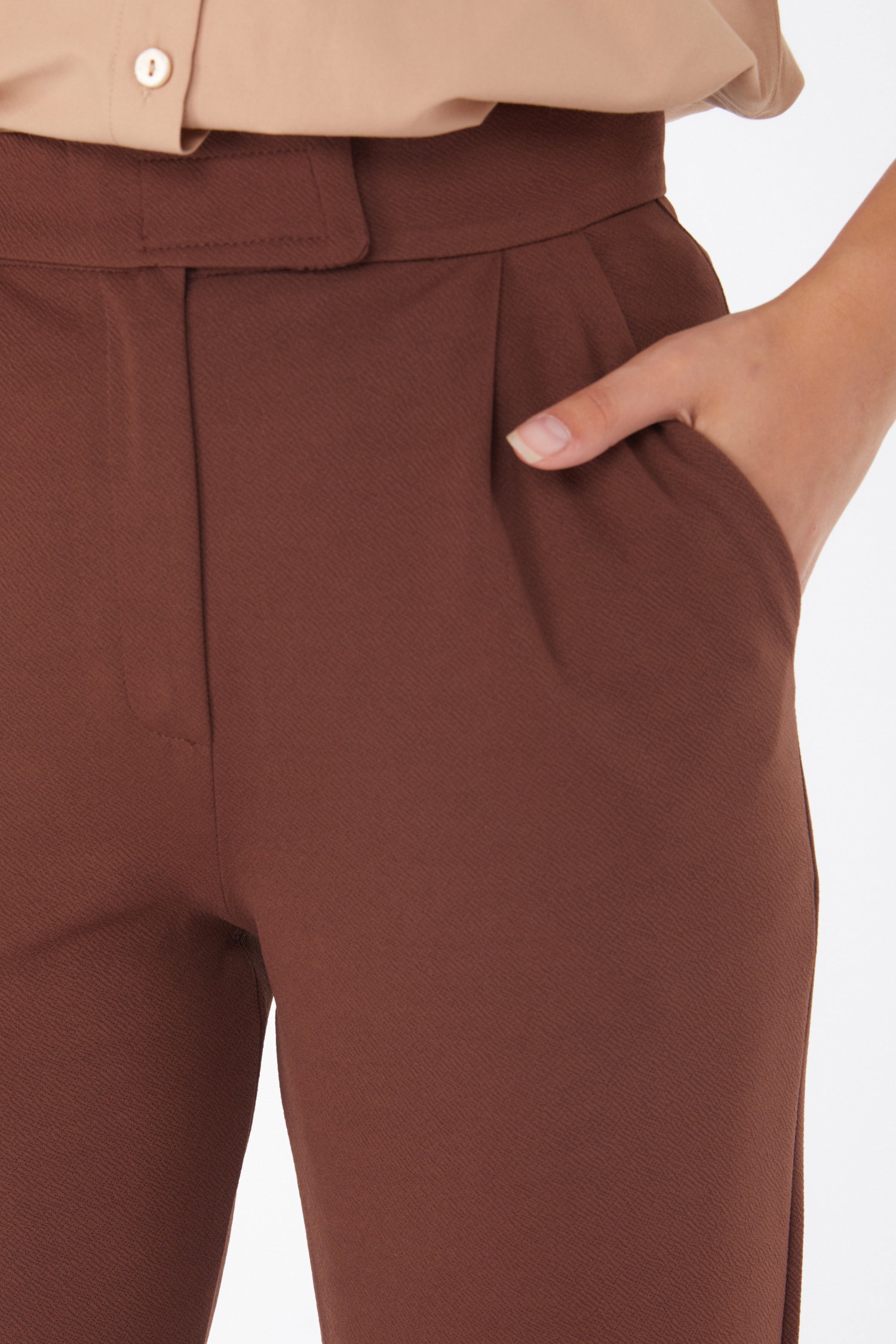 Düz Orta Kadın Kahve Cırtlı Pantolon - 25657 - 5