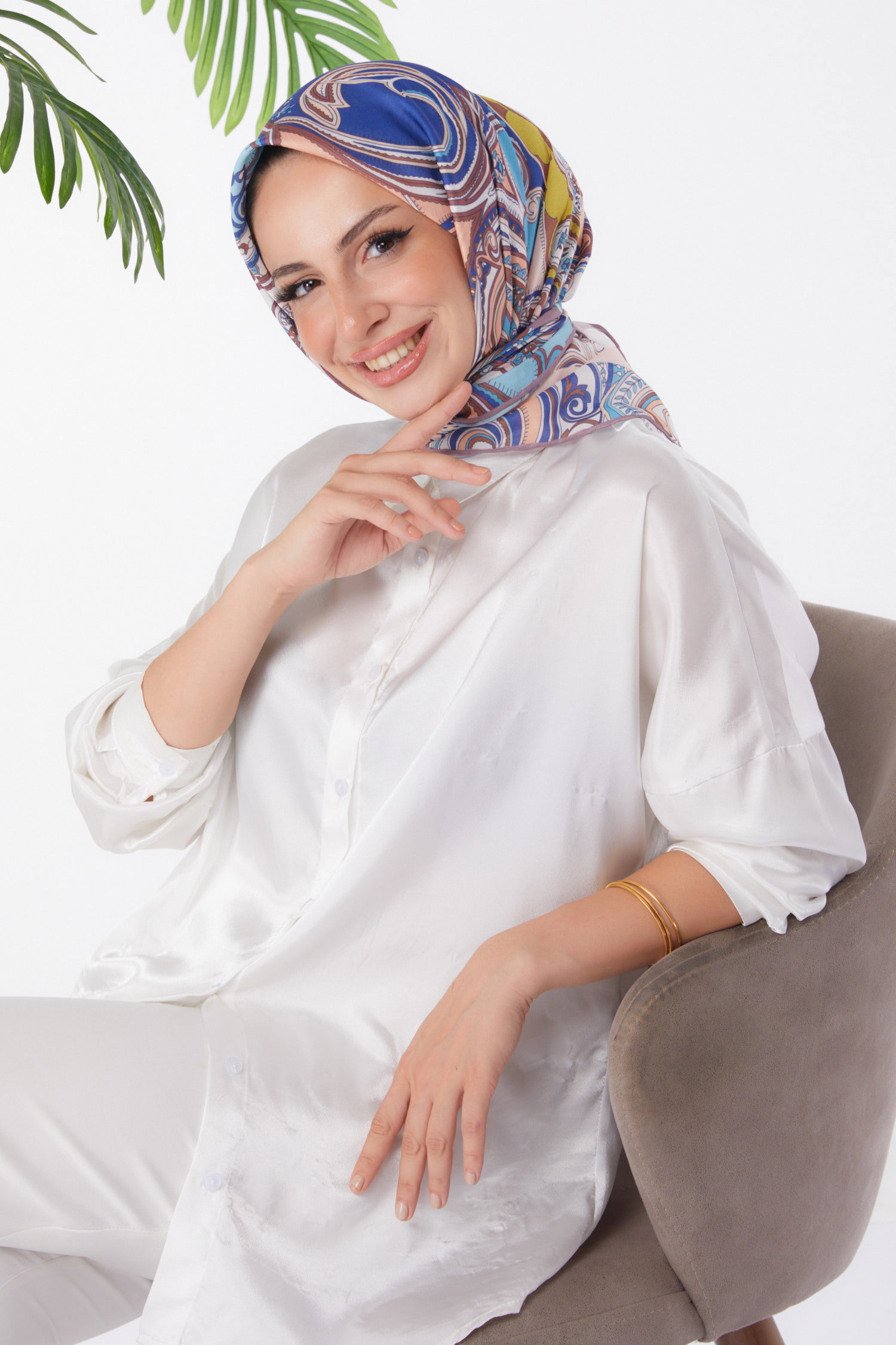 Desenli Eşarp Kahve - 25973 - 1