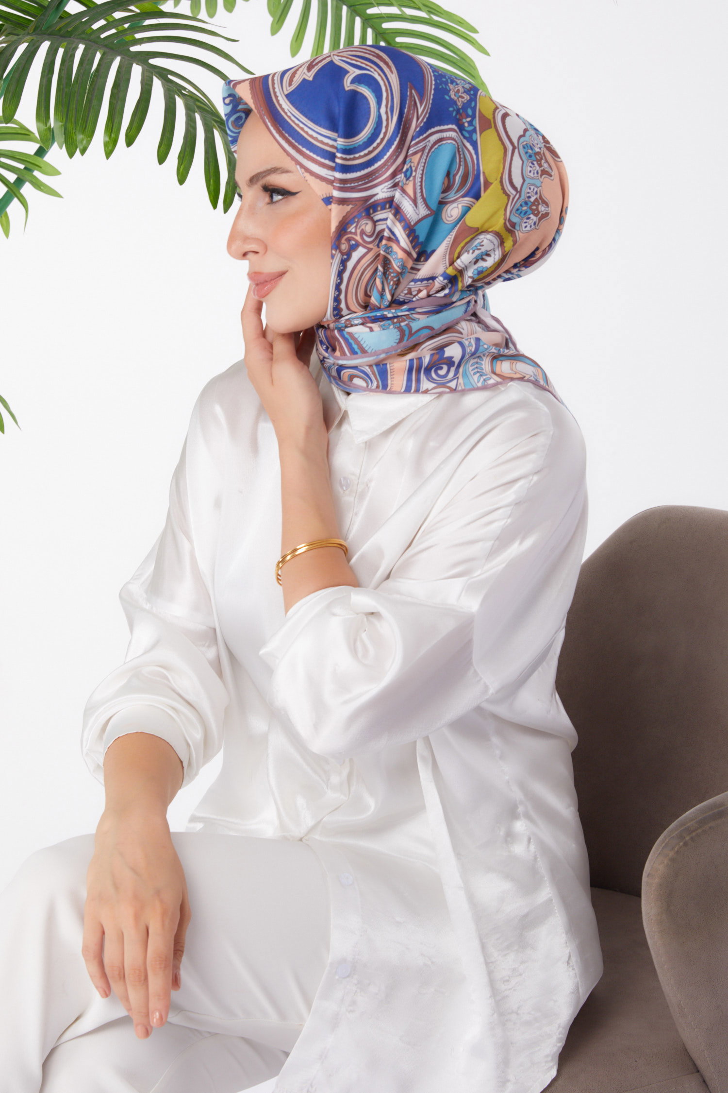 Desenli Eşarp Kahve - 25973 - 2