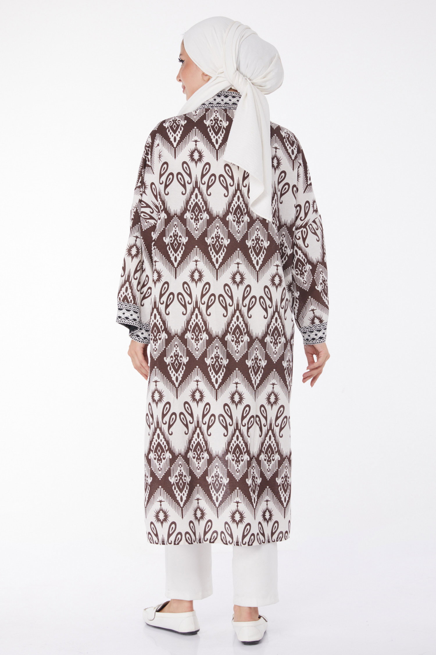 Düz Orta Kadın Kahve Desenli Kimono - 13231 - 5