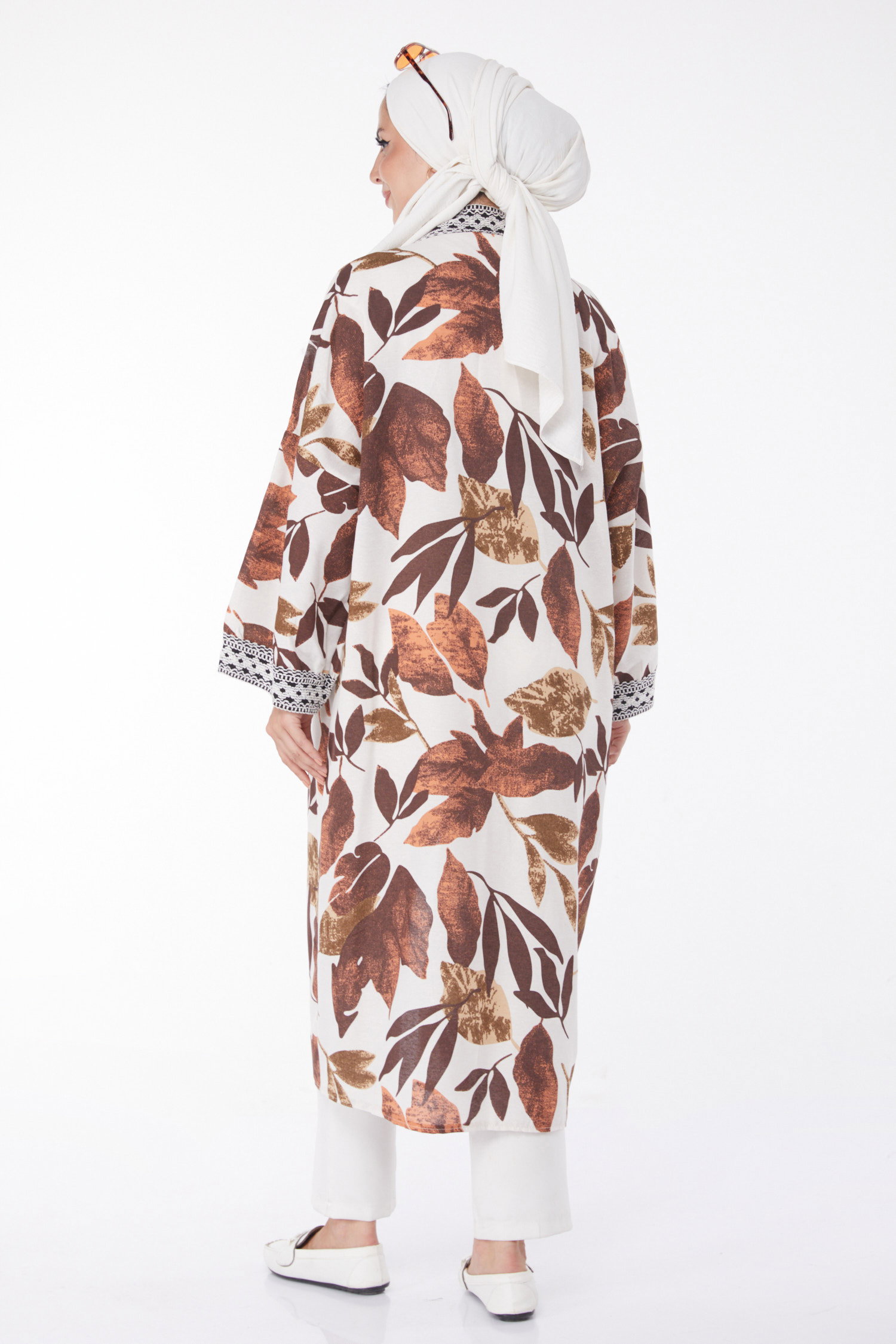 Düz Orta Kadın Kahve Desenli Kimono - 13233 - 5