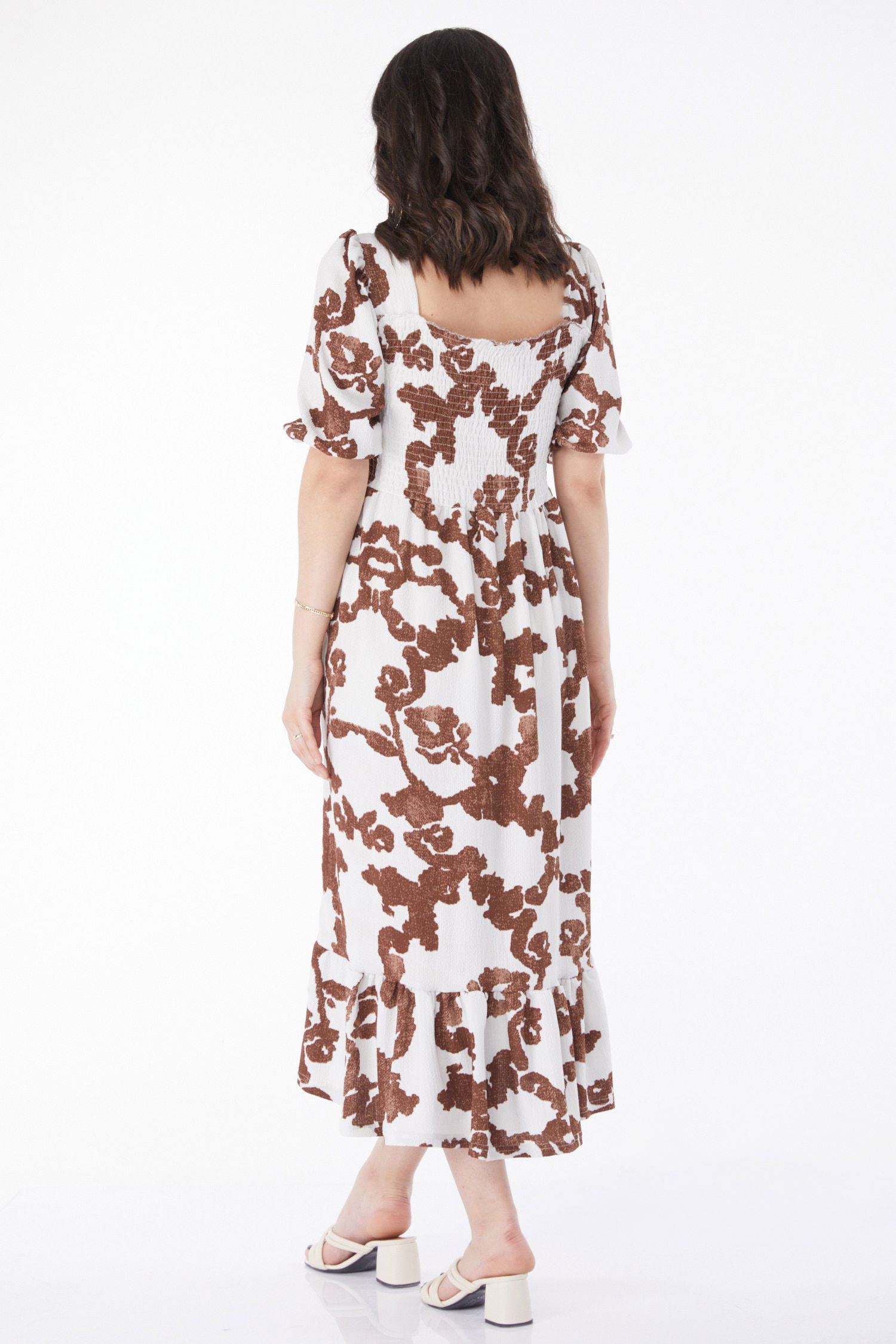 Desenli Midi Elbise Kahve - 25241 - 5