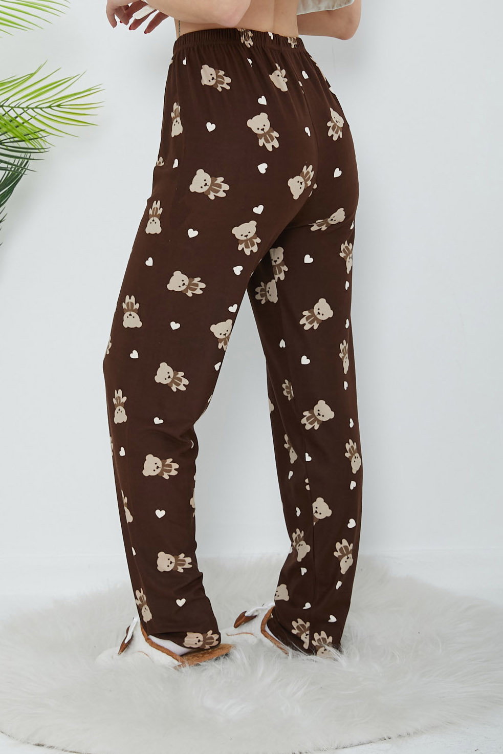 Düz Orta Kadın Kahve Desenli Pijama Altı - 26666 - 4