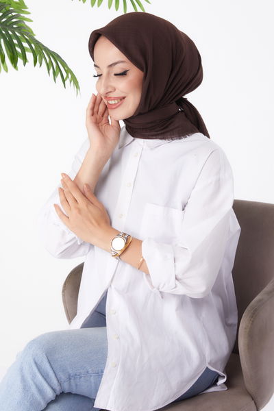 Düz Orta Kadın Kahve Eşarp - 26146 