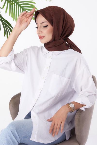 Düz Orta Kadın Kahve Janjanlı Eşarp - 26150 