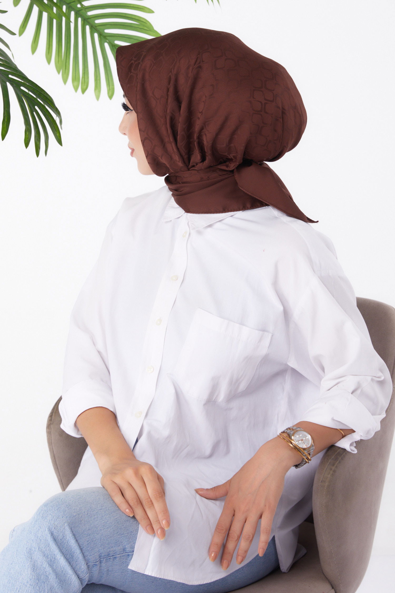 Düz Orta Kadın Kahve Janjanlı Eşarp - 26150 - 3