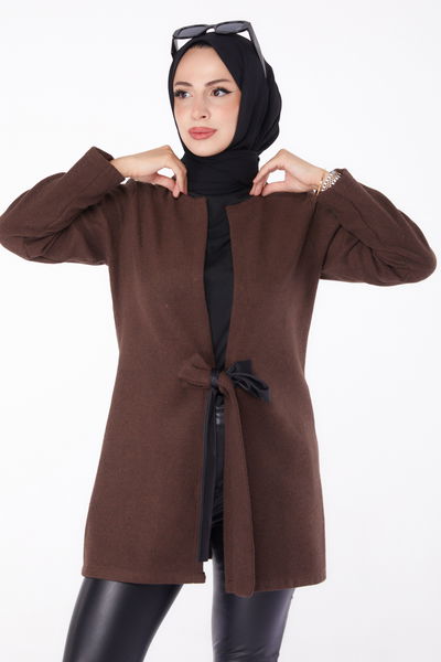 Düz Orta Kadın Kahve Kaşe Ceket - 13286 