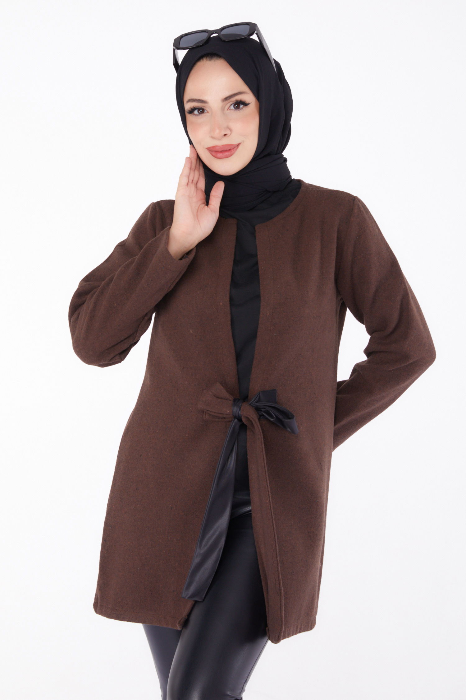 Düz Orta Kadın Kahve Kaşe Ceket - 13286 - 2