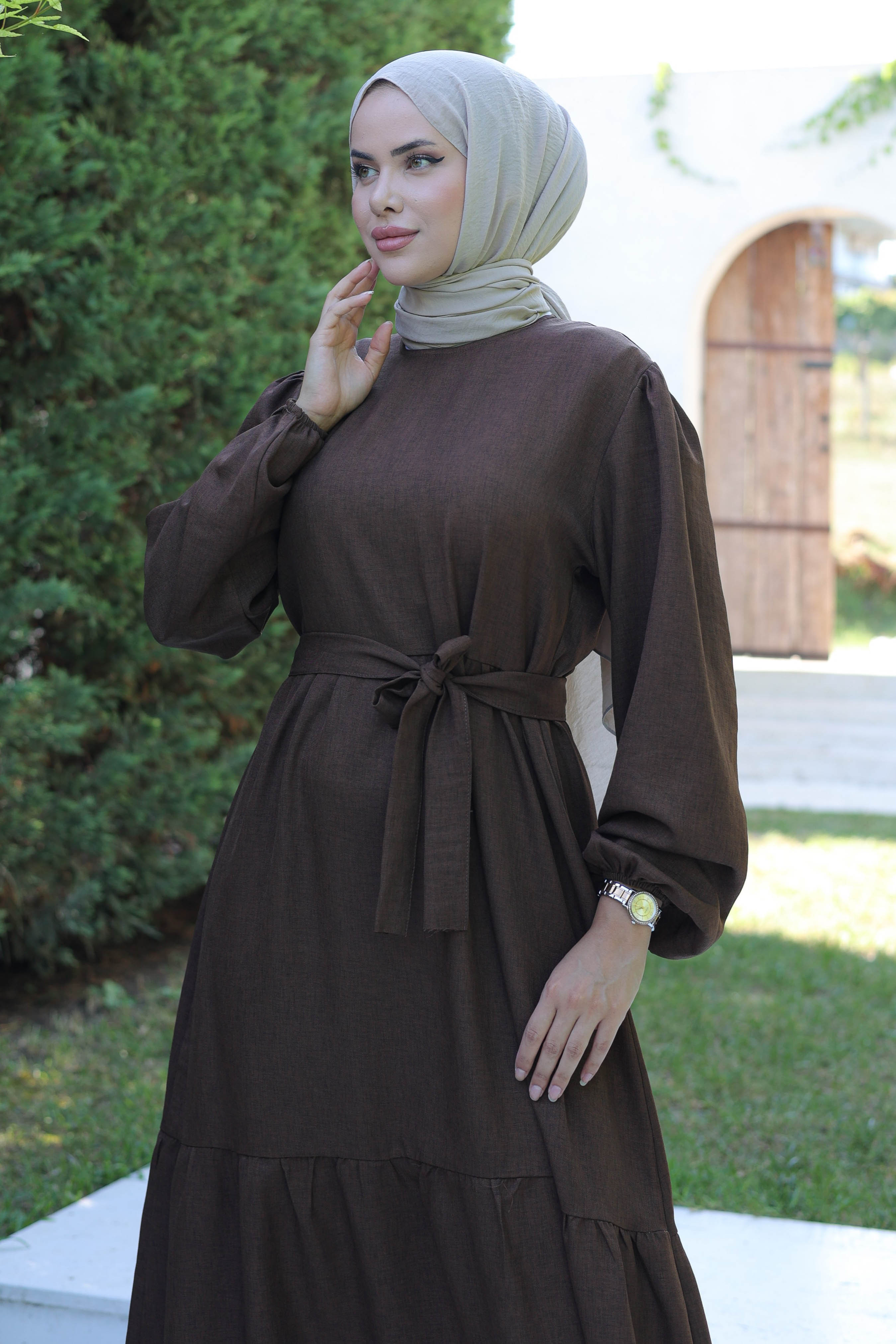 Katlı Elbise Kahve - 26624 - 3