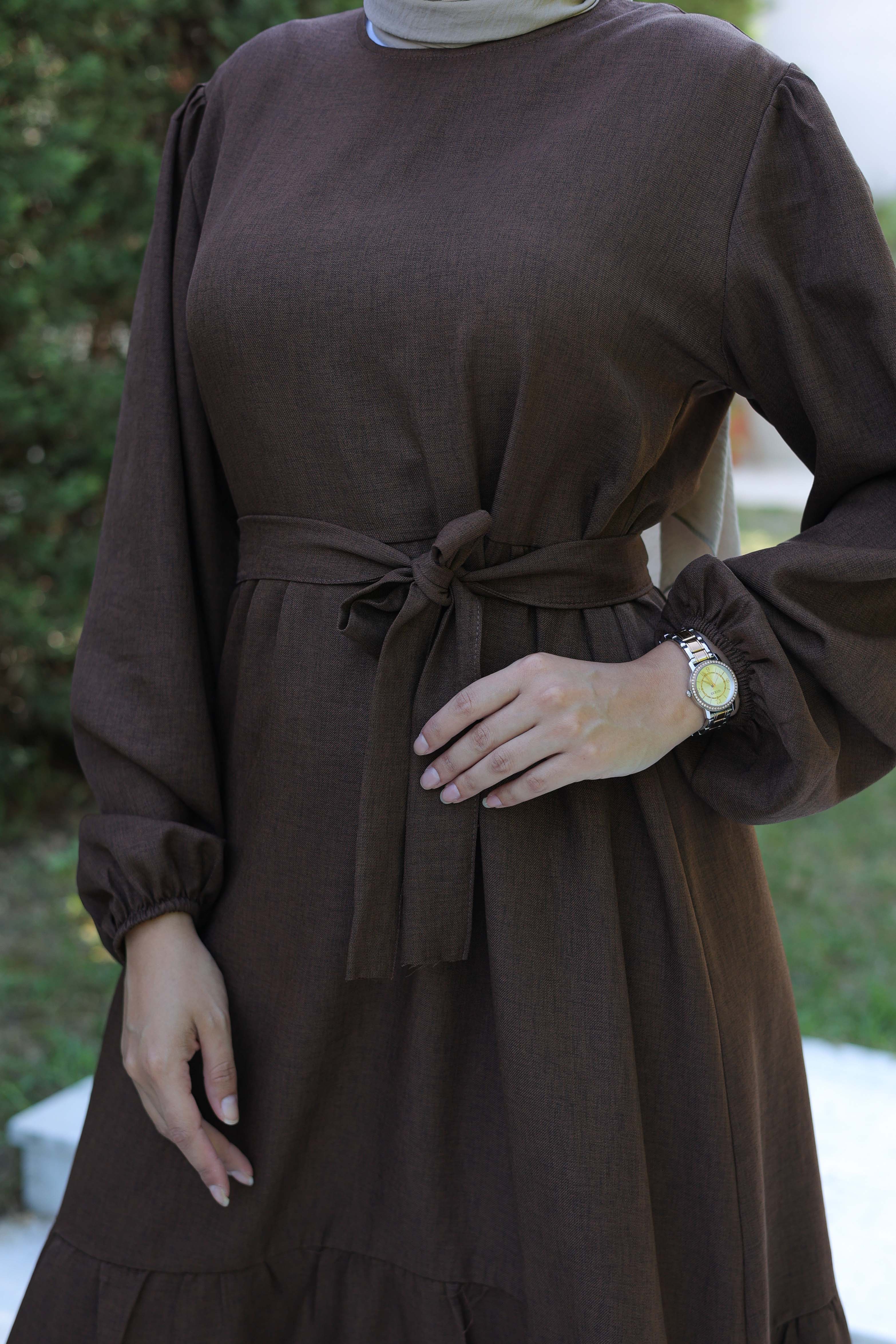 Katlı Elbise Kahve - 26624 - 4