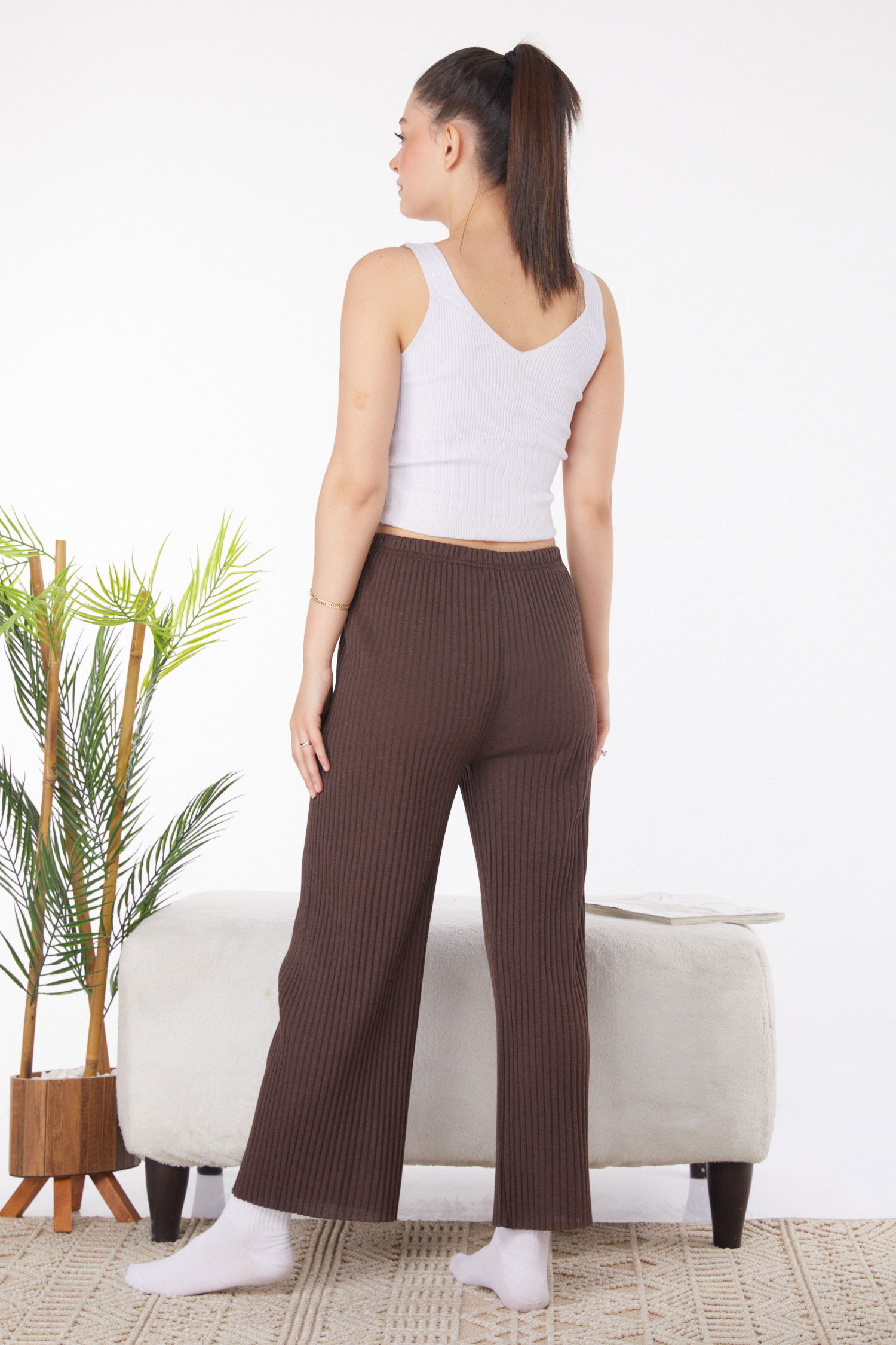 Düz Orta Kadın Kahve Pijama Altı - 25855 - 4