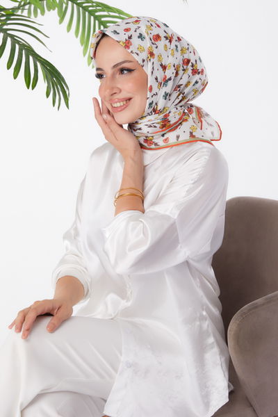 Düz Orta Kadın Kiremit Desenli Eşarp - 25978 