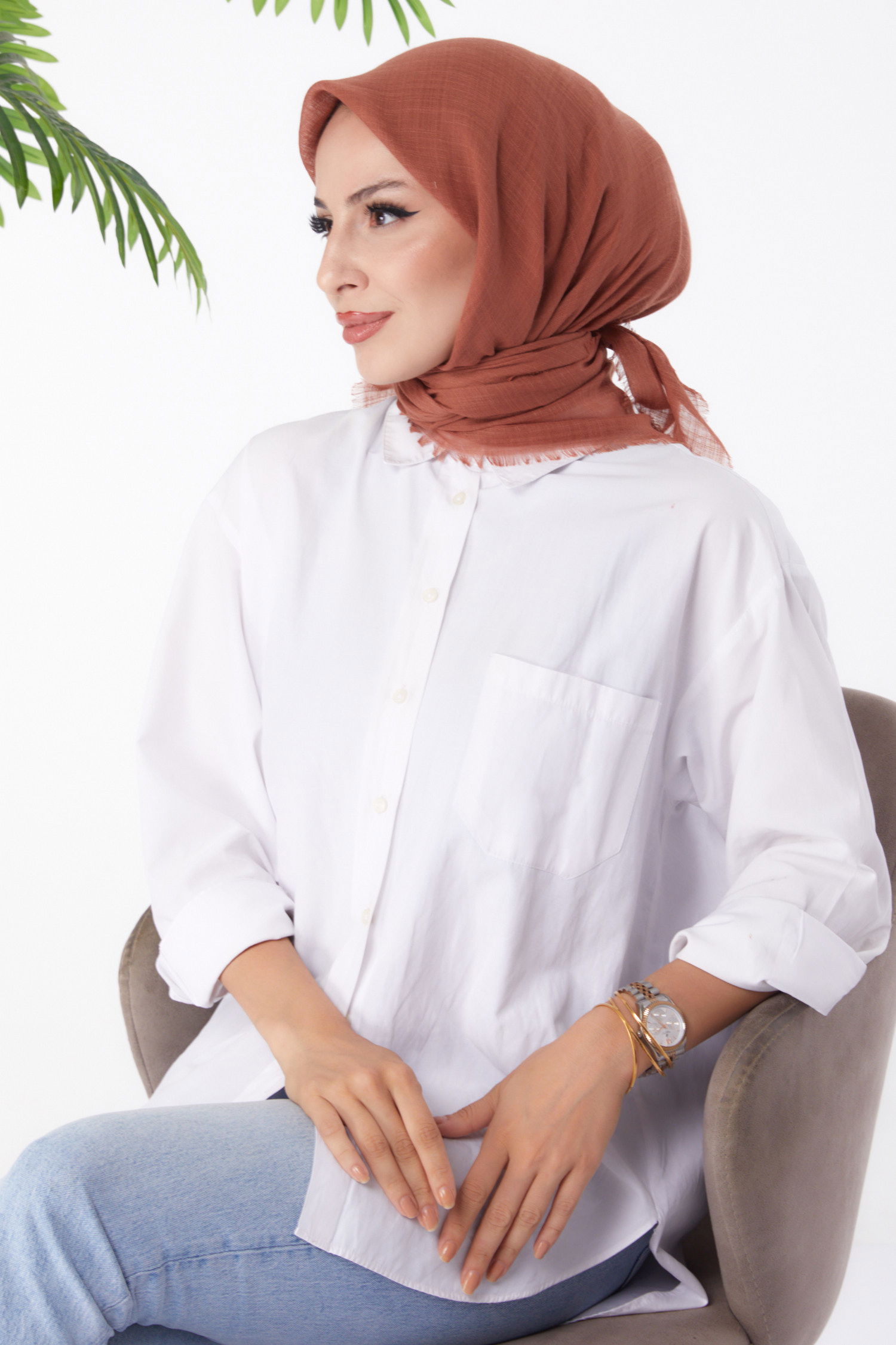 Düz Orta Kadın Kiremit Eşarp - 26146 - 2