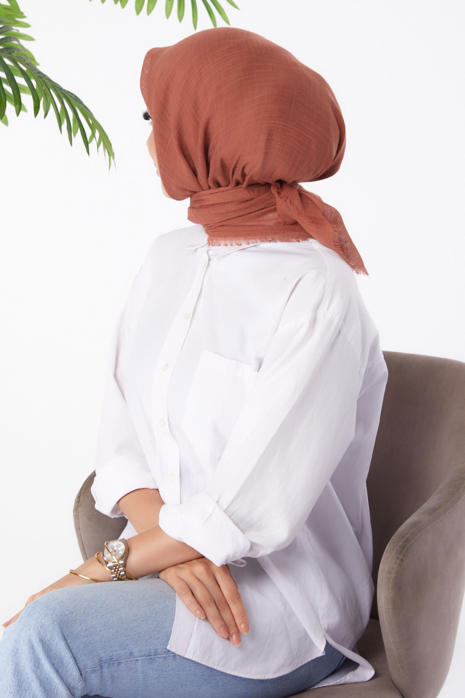 Düz Orta Kadın Kiremit Eşarp - 26146 - 3