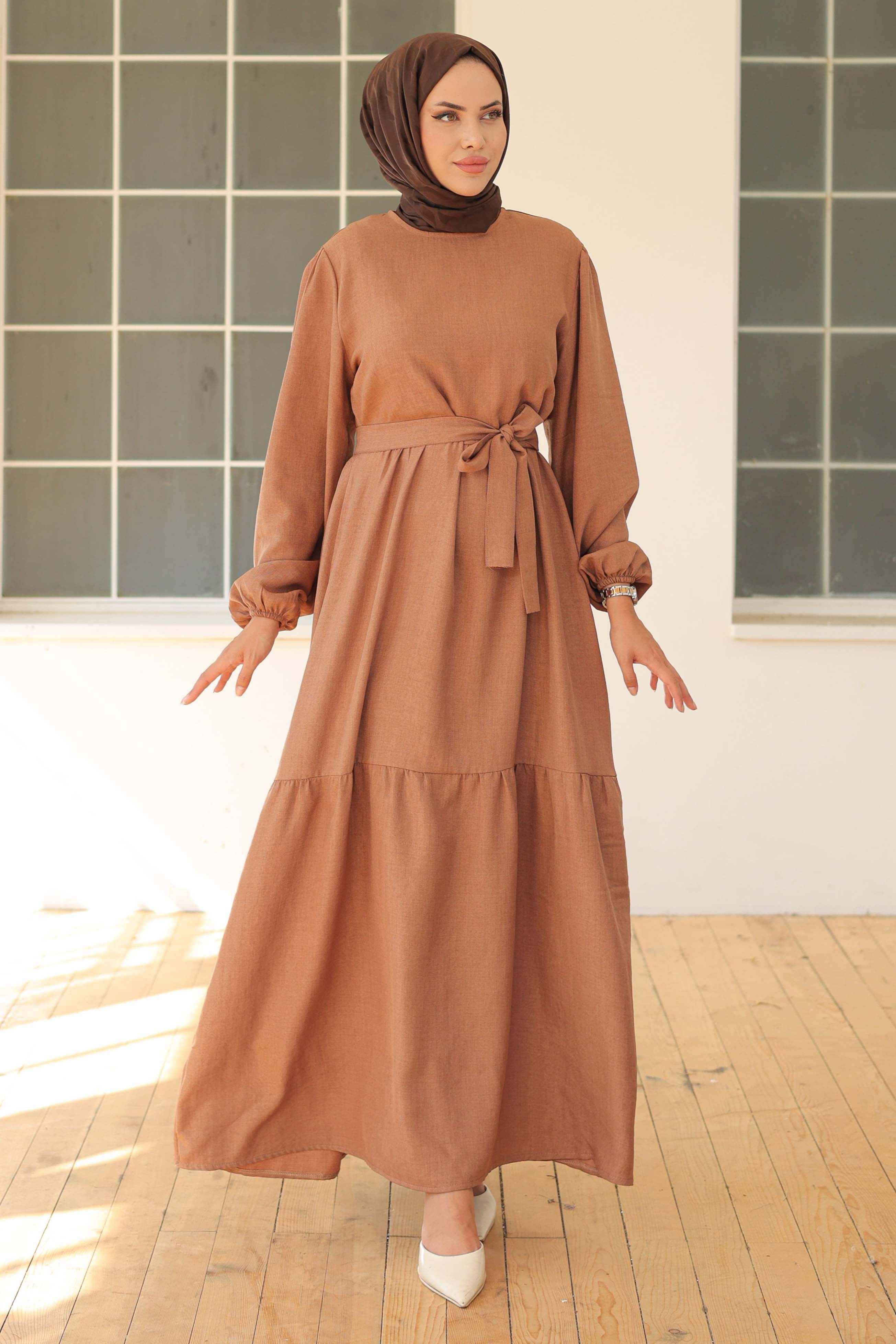 Katlı Elbise Kiremit - 26624 - 2