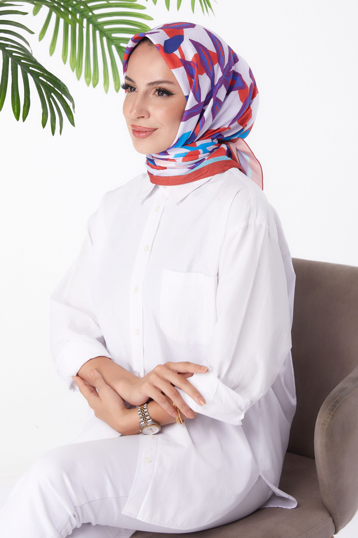 Desenli Eşarp Kirmizi - 26159 - 1