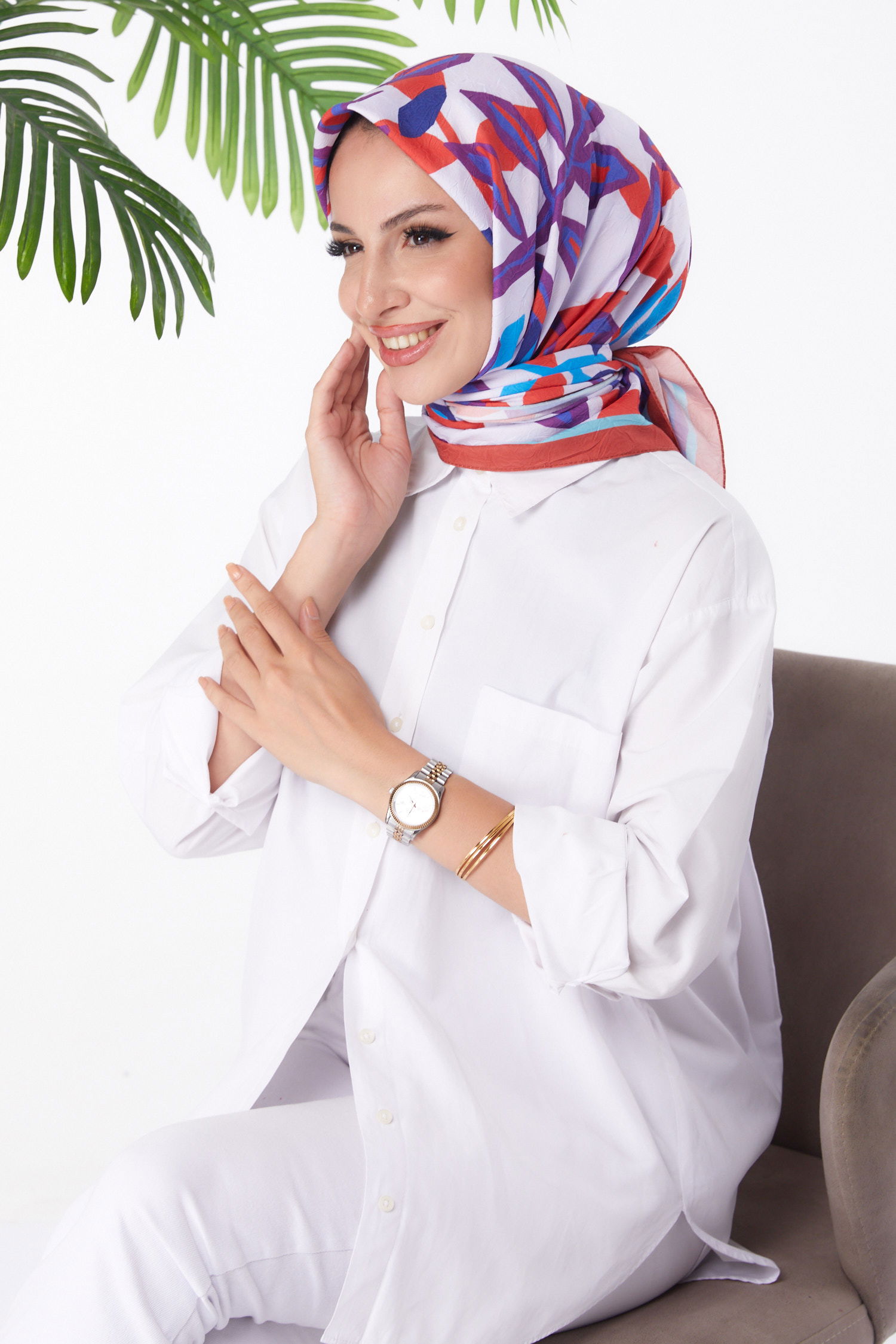 Desenli Eşarp Kirmizi - 26159 - 2