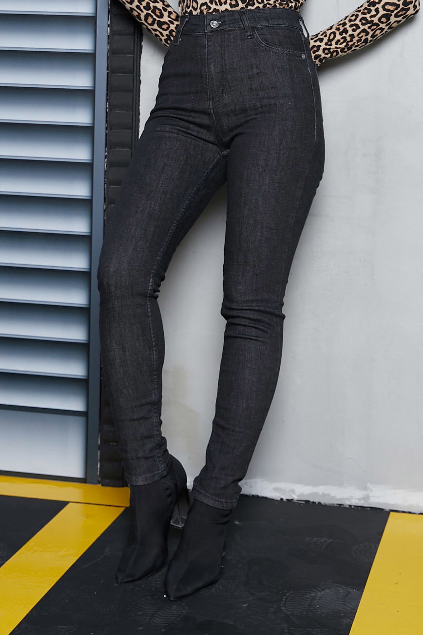Düz Orta Kadın Koyu Antrasit Skinny Kot Pantolon - 26646 - 1