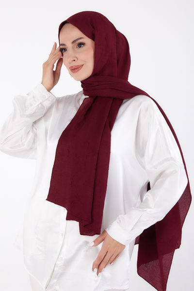 Düz Orta Kadın Koyu Bordo Bambu Şal - 23354 