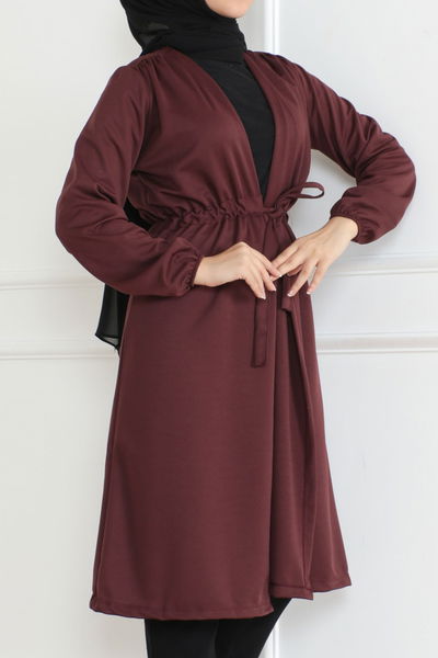 Belden Bağlamalı Hırka Koyu Bordo - 26586 