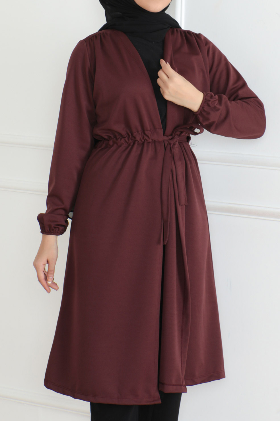 Belden Bağlamalı Hırka Koyu Bordo - 26586 - 2