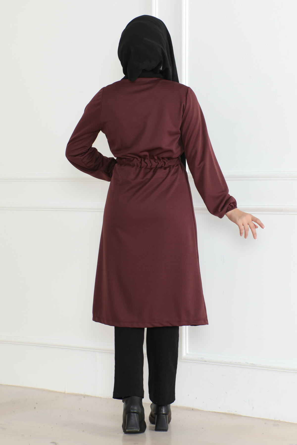 Belden Bağlamalı Hırka Koyu Bordo - 26586 - 3